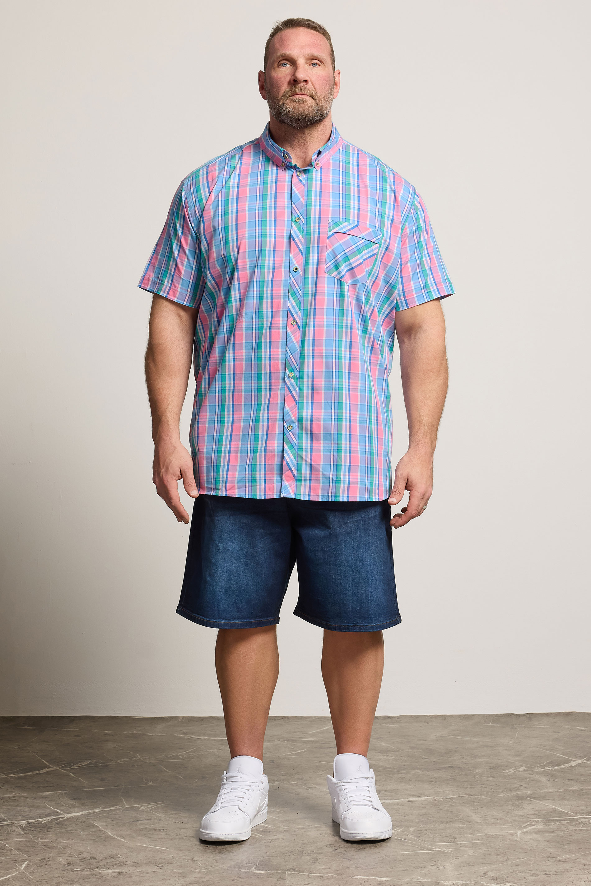 KAM Big & Tall Pink Check Short Sleeve Shirt | BadRhino 1