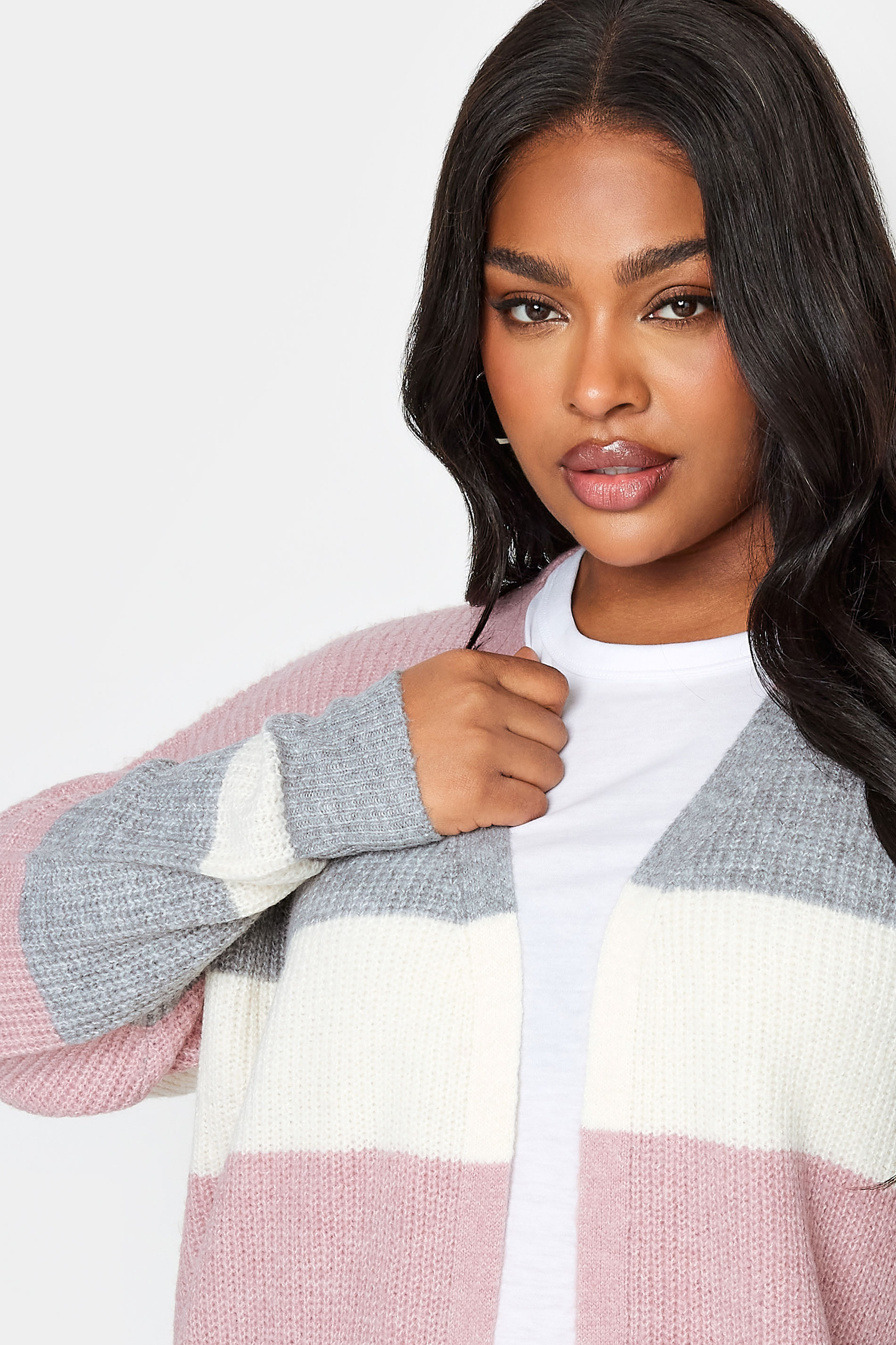 YOURS Plus Size Pink & Grey Colour Block Soft Touch Cardigan | Yours ...