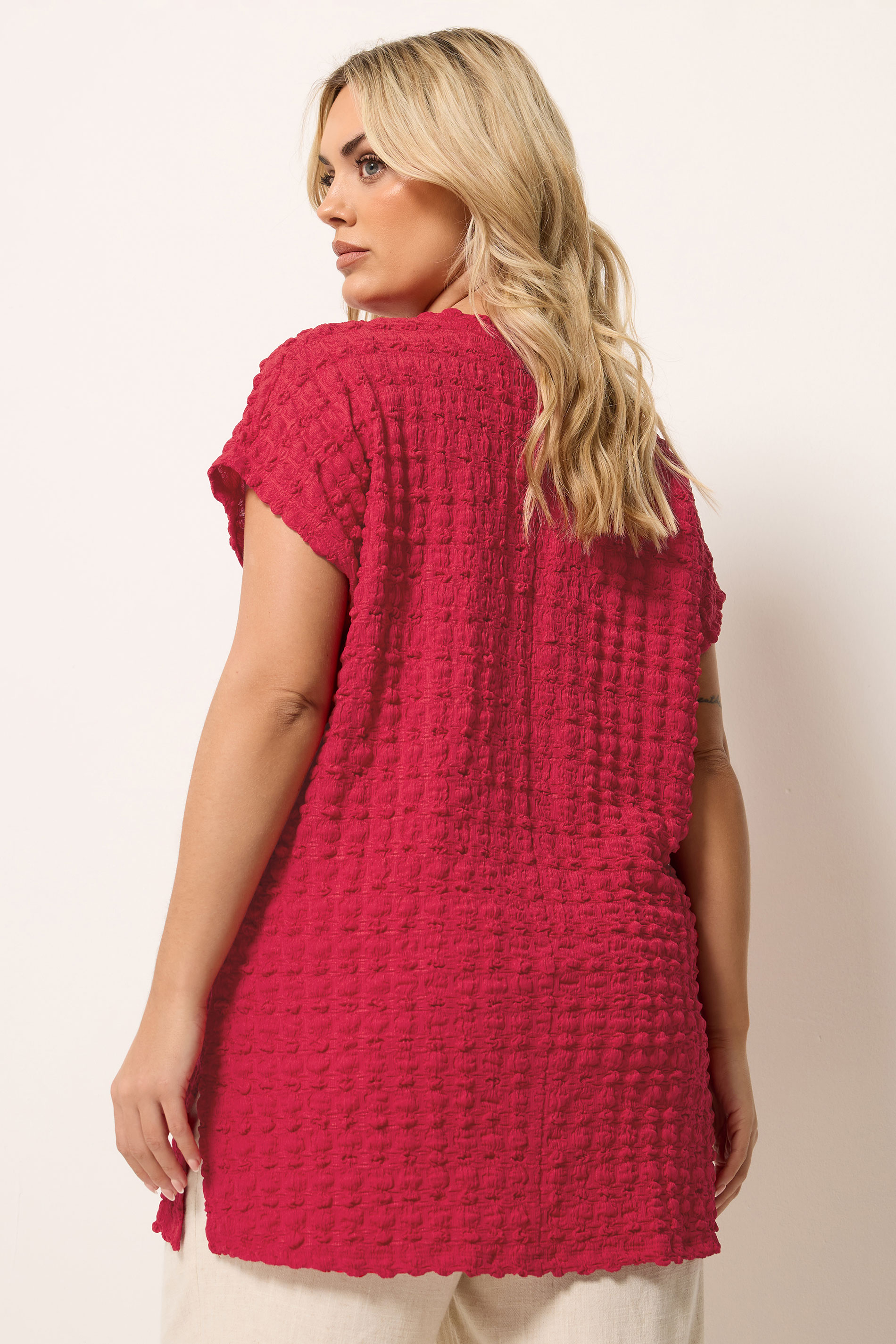 YOURS Plus Size Red Bubble Textured T-Shirt | Yours Clothing 2