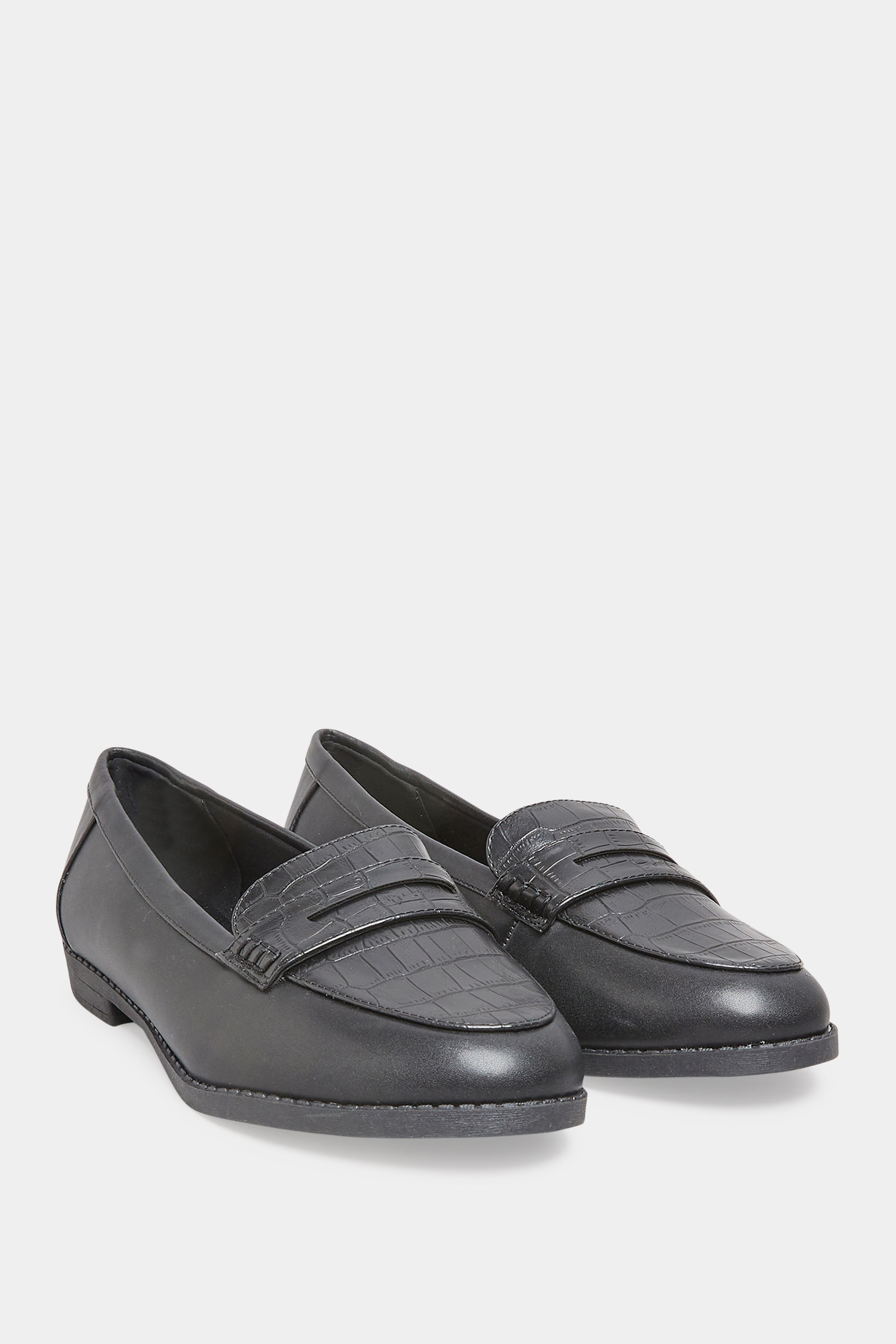 Black Croc Loafers In Extra Wide Fit | Yours Clothing 2