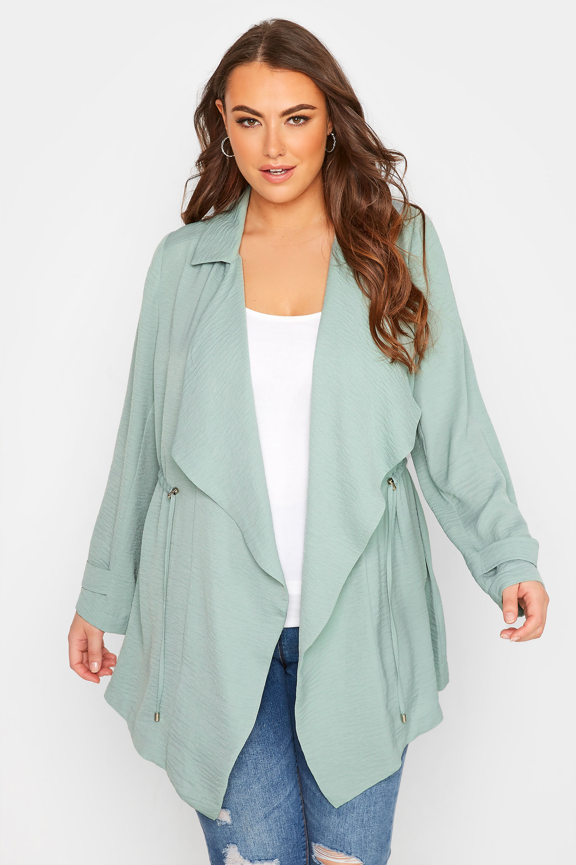 Plus Size Sage Green Waterfall Jacket | Yours Clothing  1