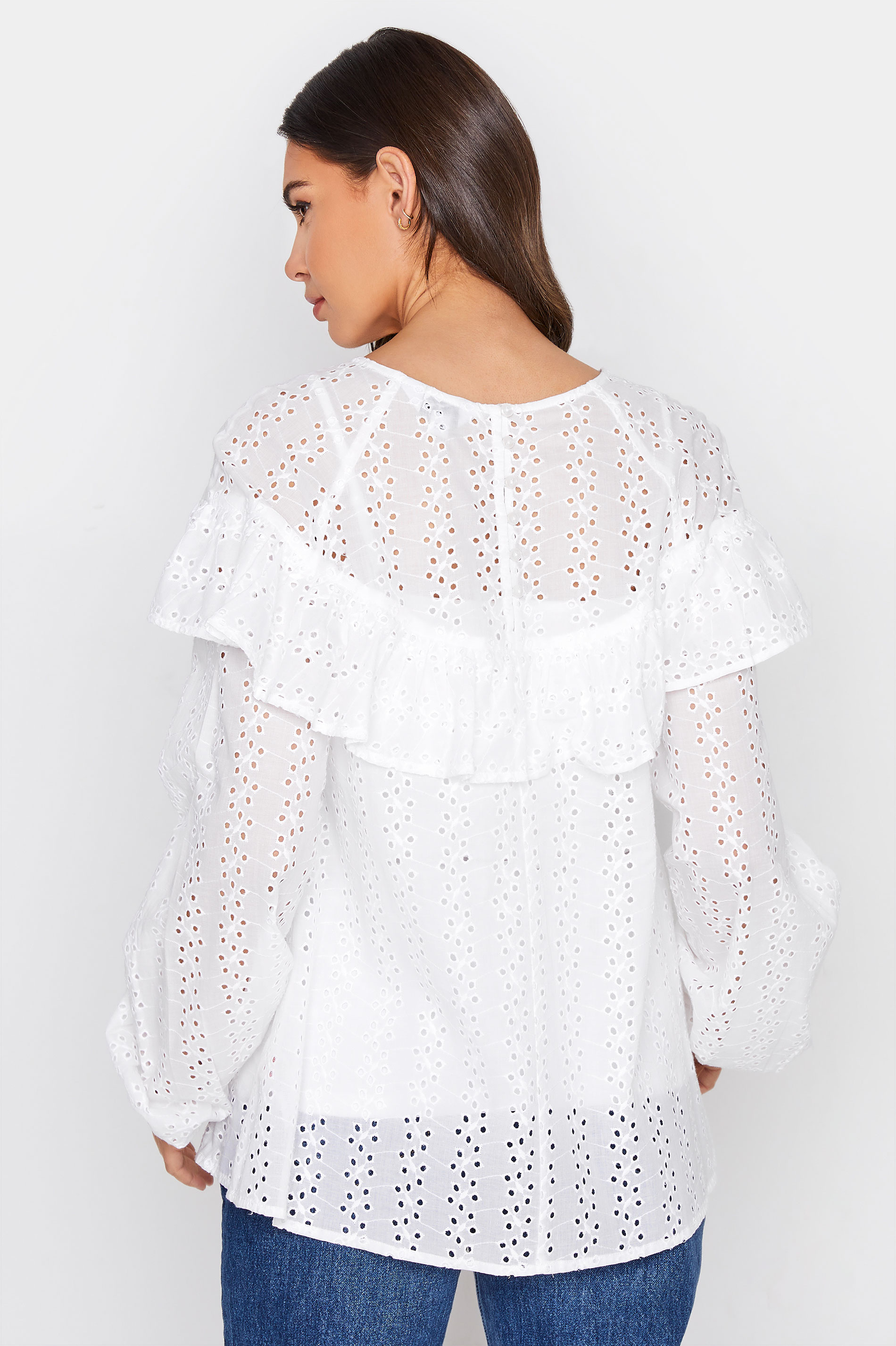 Tall Women's LTS White Broderie Anglaise Ruffle Top | Long Tall Sally 3