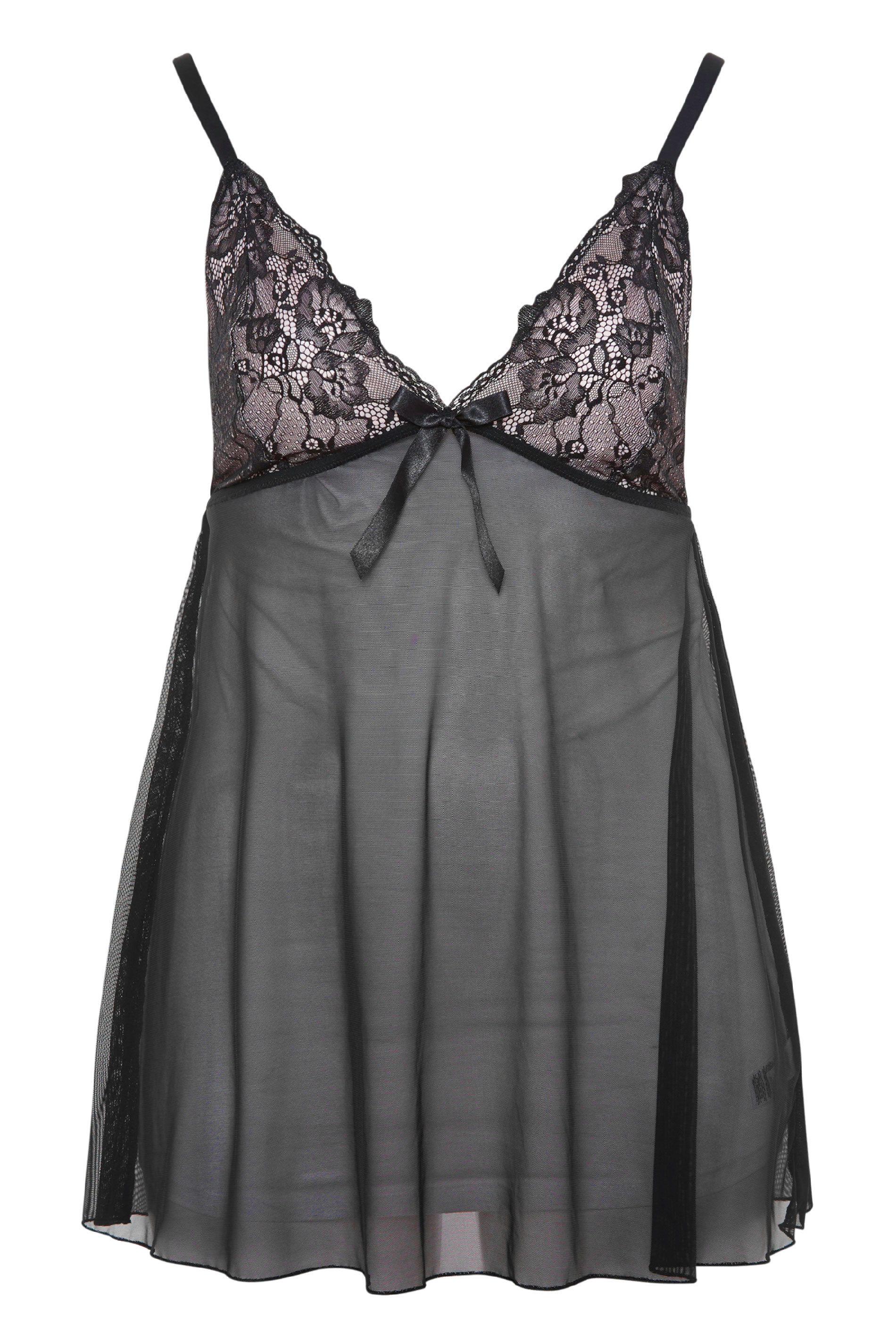 Plus Size Black Boudior Mesh Lace Contrast Babydoll | Yours Clothing
