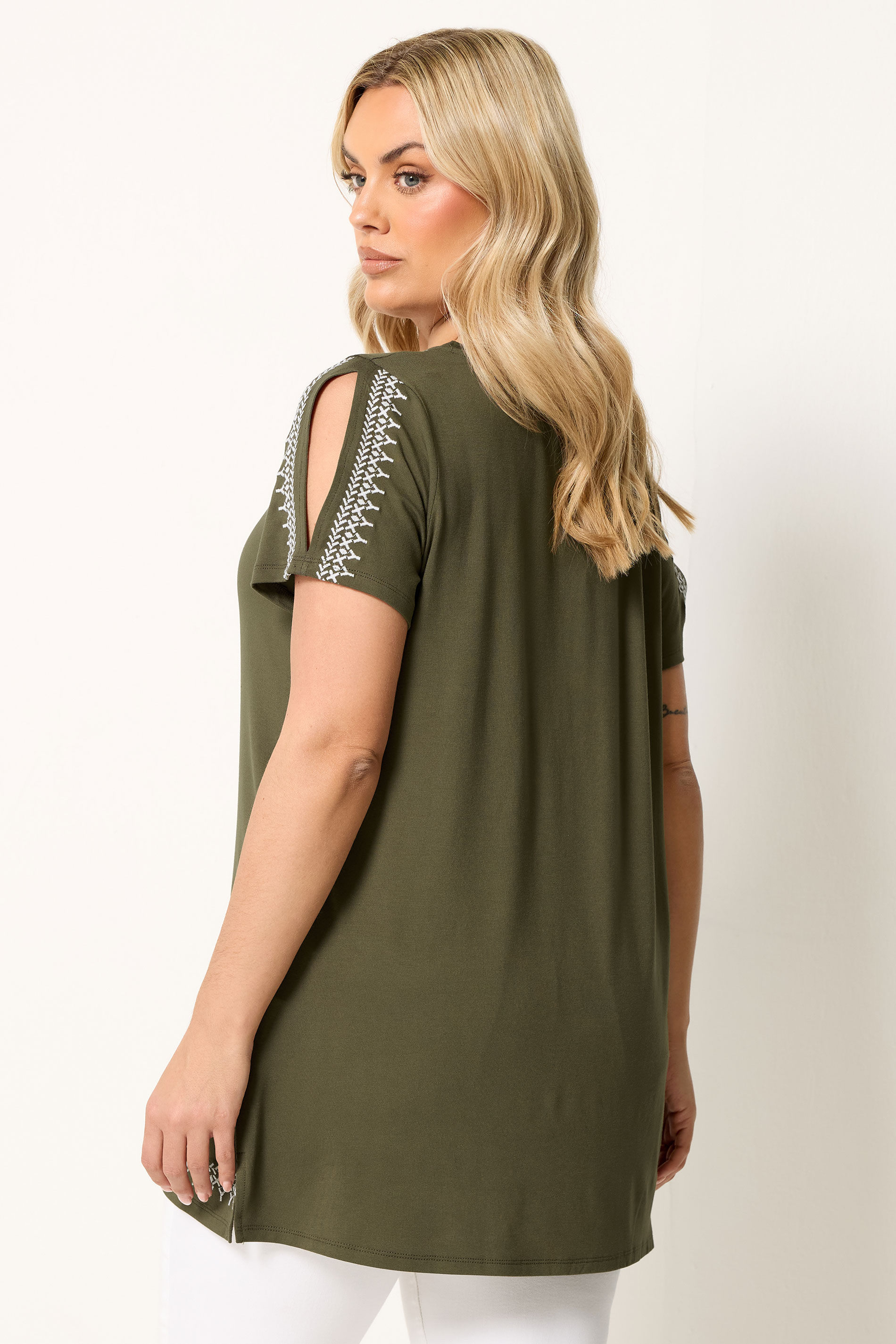 YOURS Plus Size Green Embroidered T-Shirt | Yours Clothing 2
