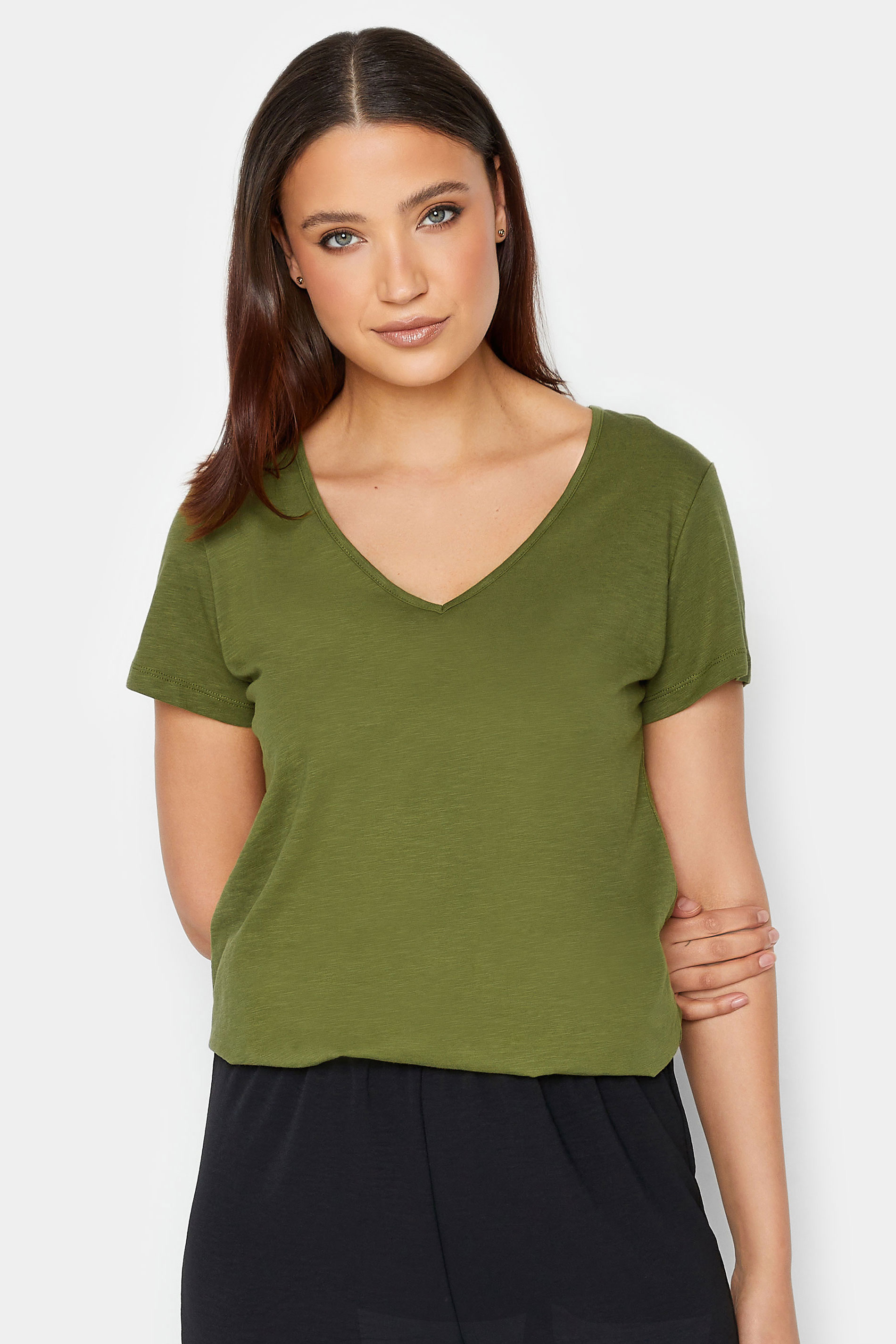 LTS Tall Womens Khaki Green Short Sleeve T-Shirt | Long Tall Sally  1