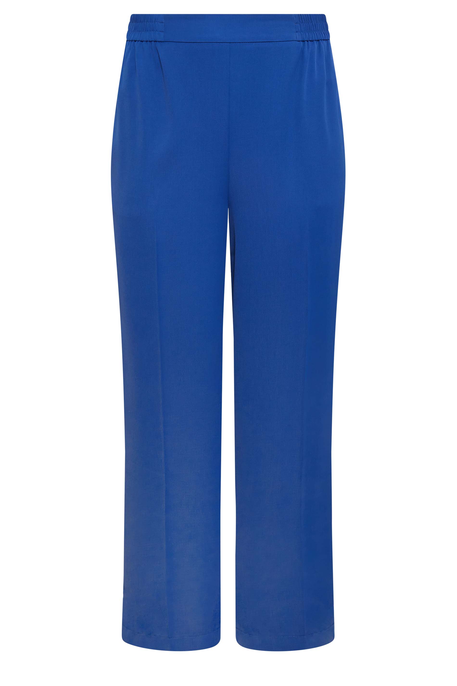 YOURS Plus Size Cobalt Blue Elasticated Waist Pull-On Wide Leg Trousers ...