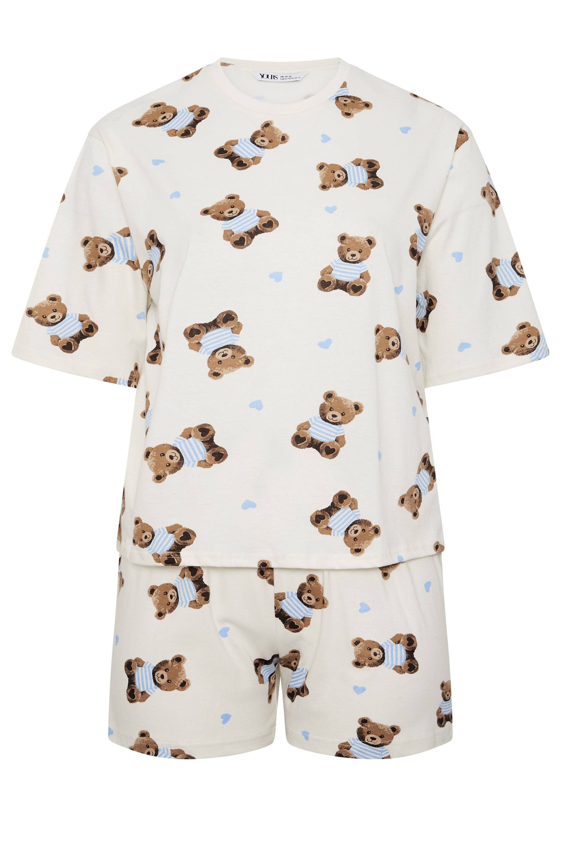 YOURS Plus Size Ivory White Teddy Short Pyjama Set | Yours Clothing 6