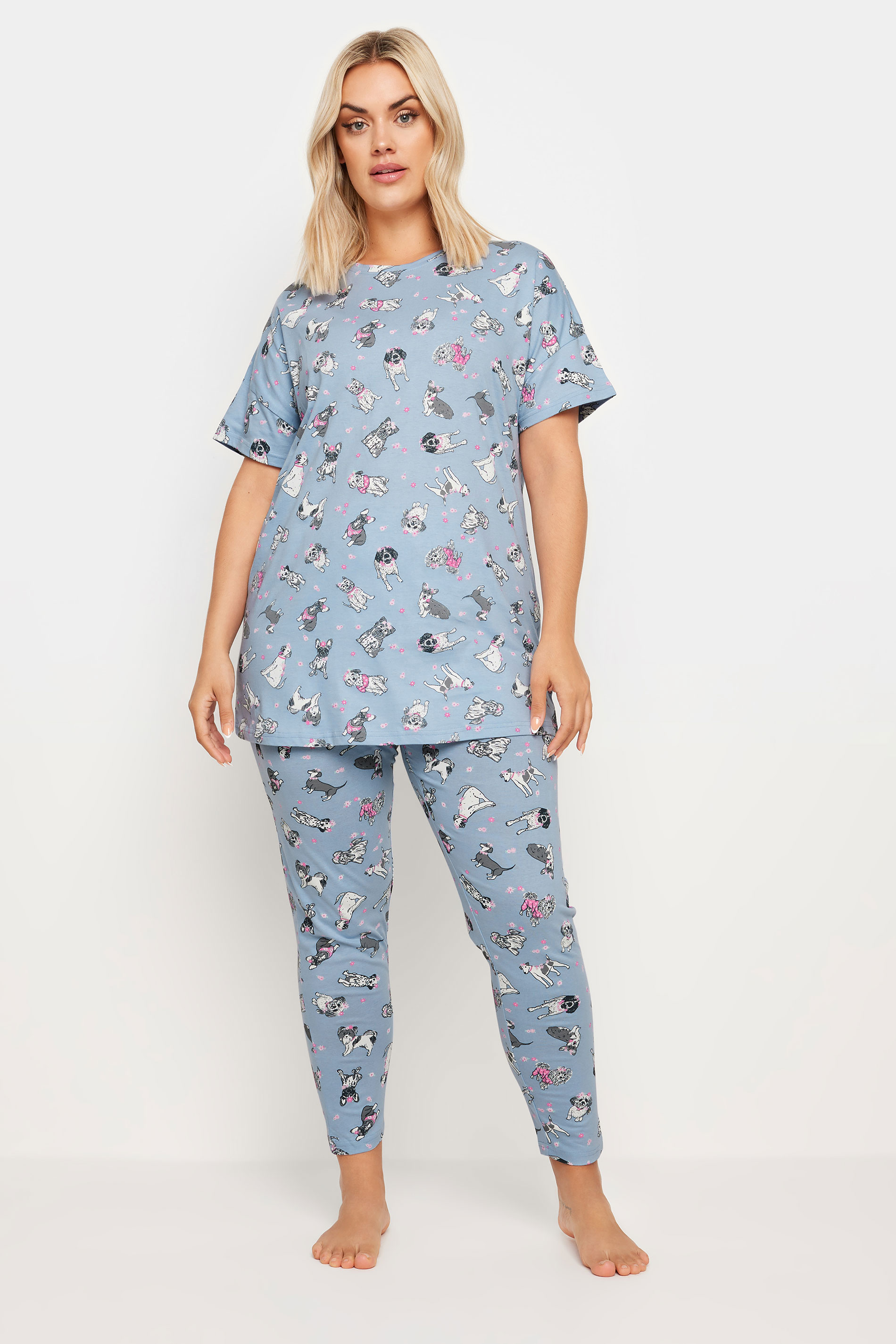 YOURS Plus Size Blue Dog Print Pyjama Set | Yours Clothing 2