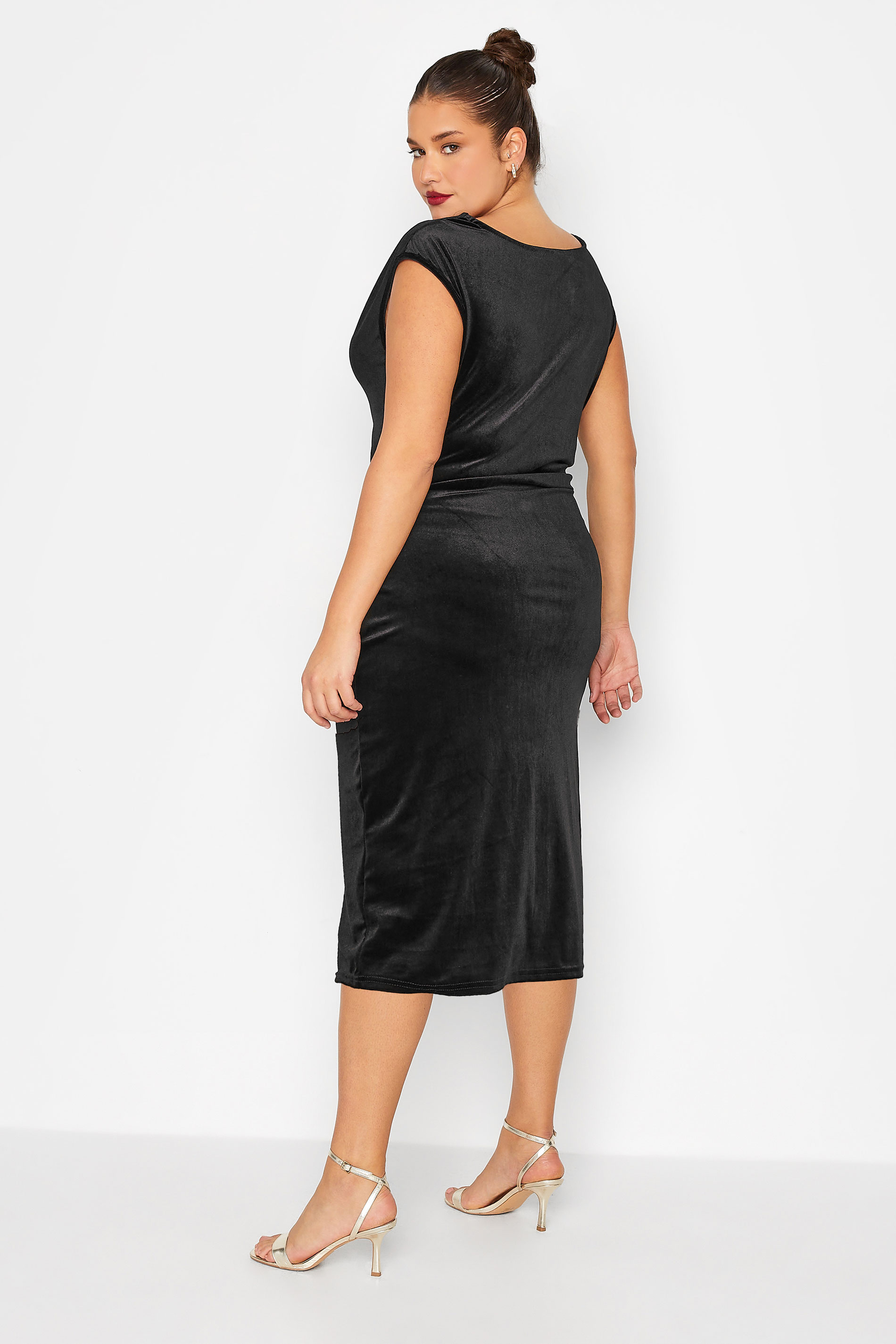 LTS Tall Women's Black Cowl Neck Velvet Midi Dress | Long Tall Sally 3
