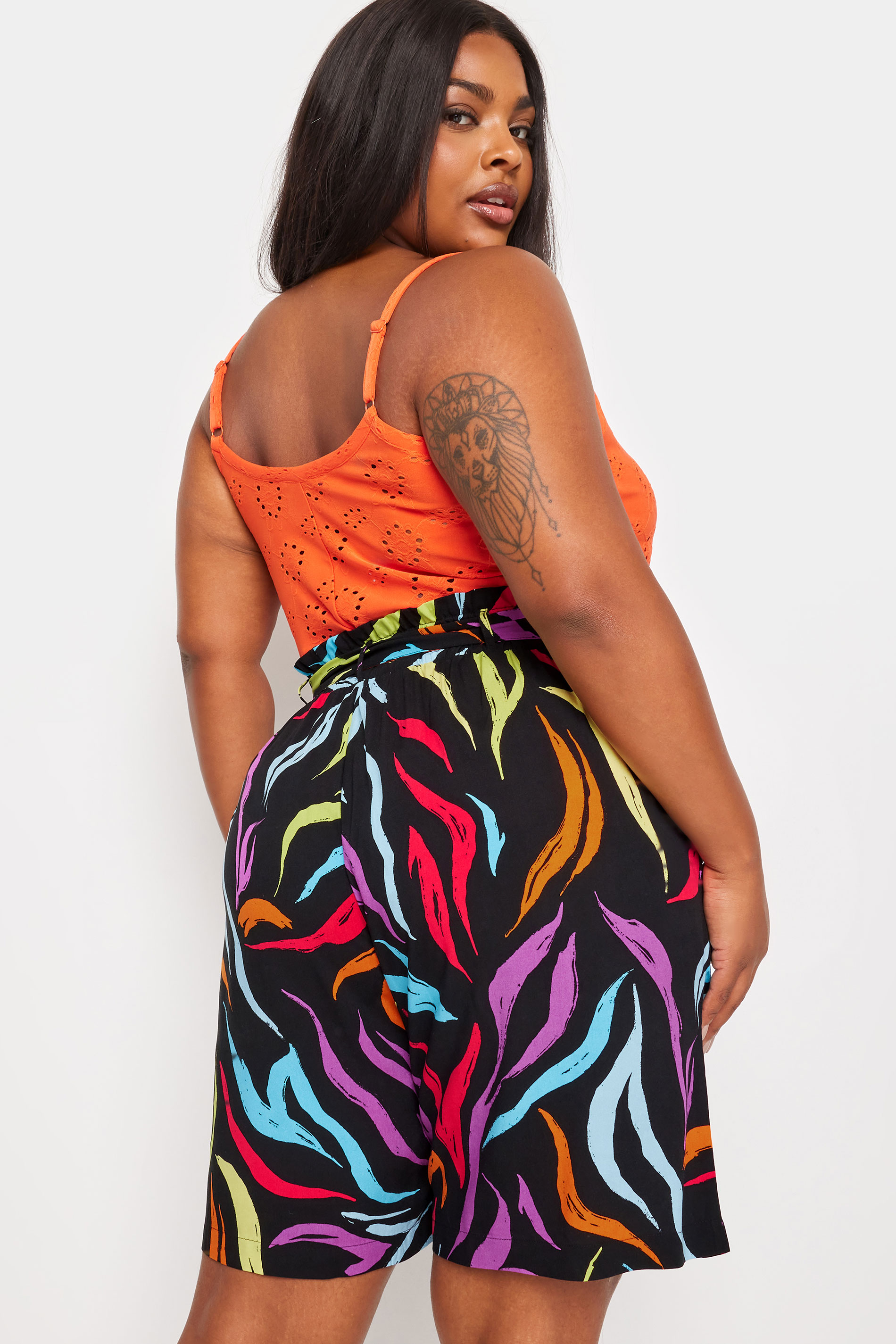 YOURS Plus Size Black Rainbow Zebra Print Paperbag Shorts | Yours Clothing 3