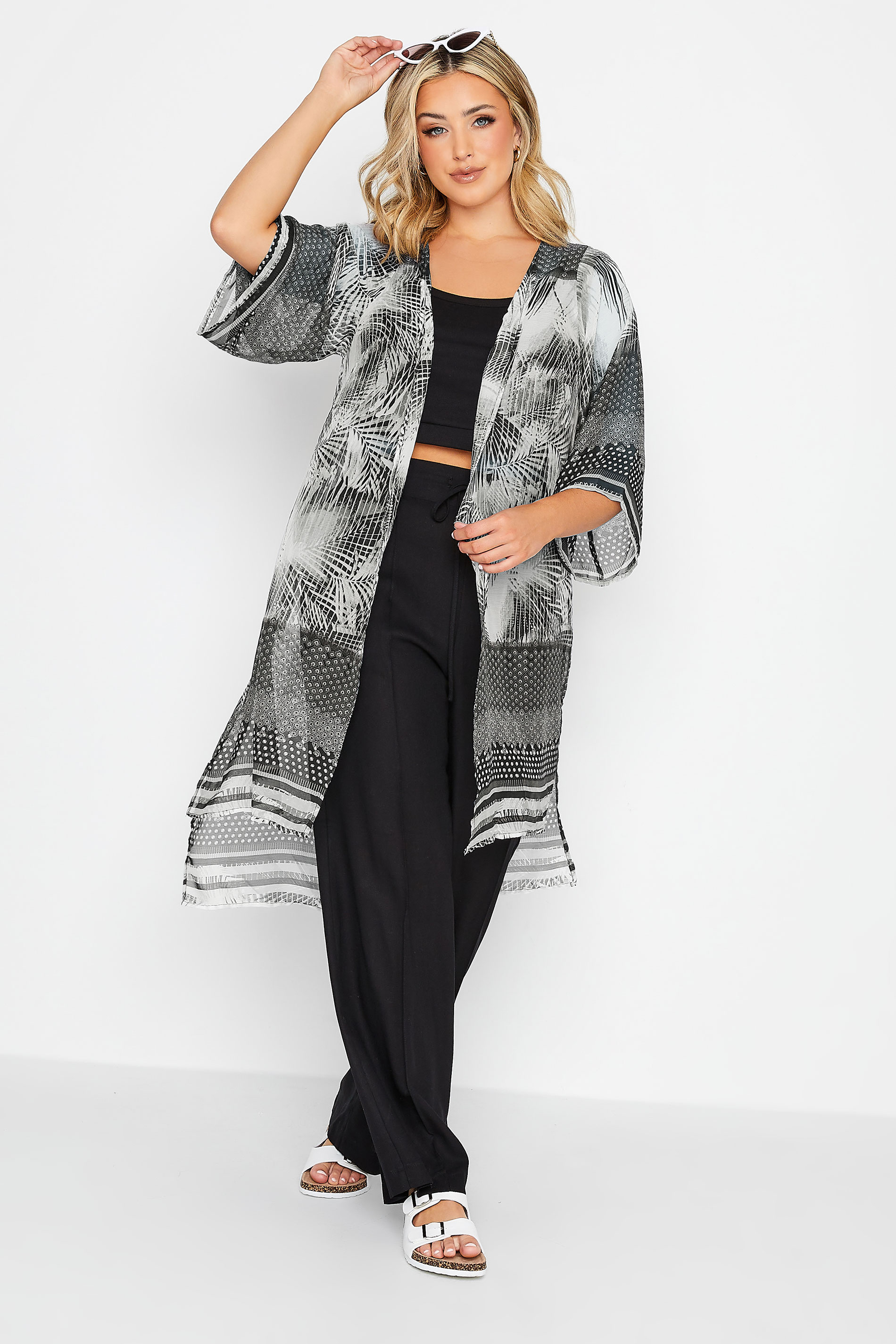 YOURS Plus Size Black Tropical Print Kimono | Yours Clothing 2