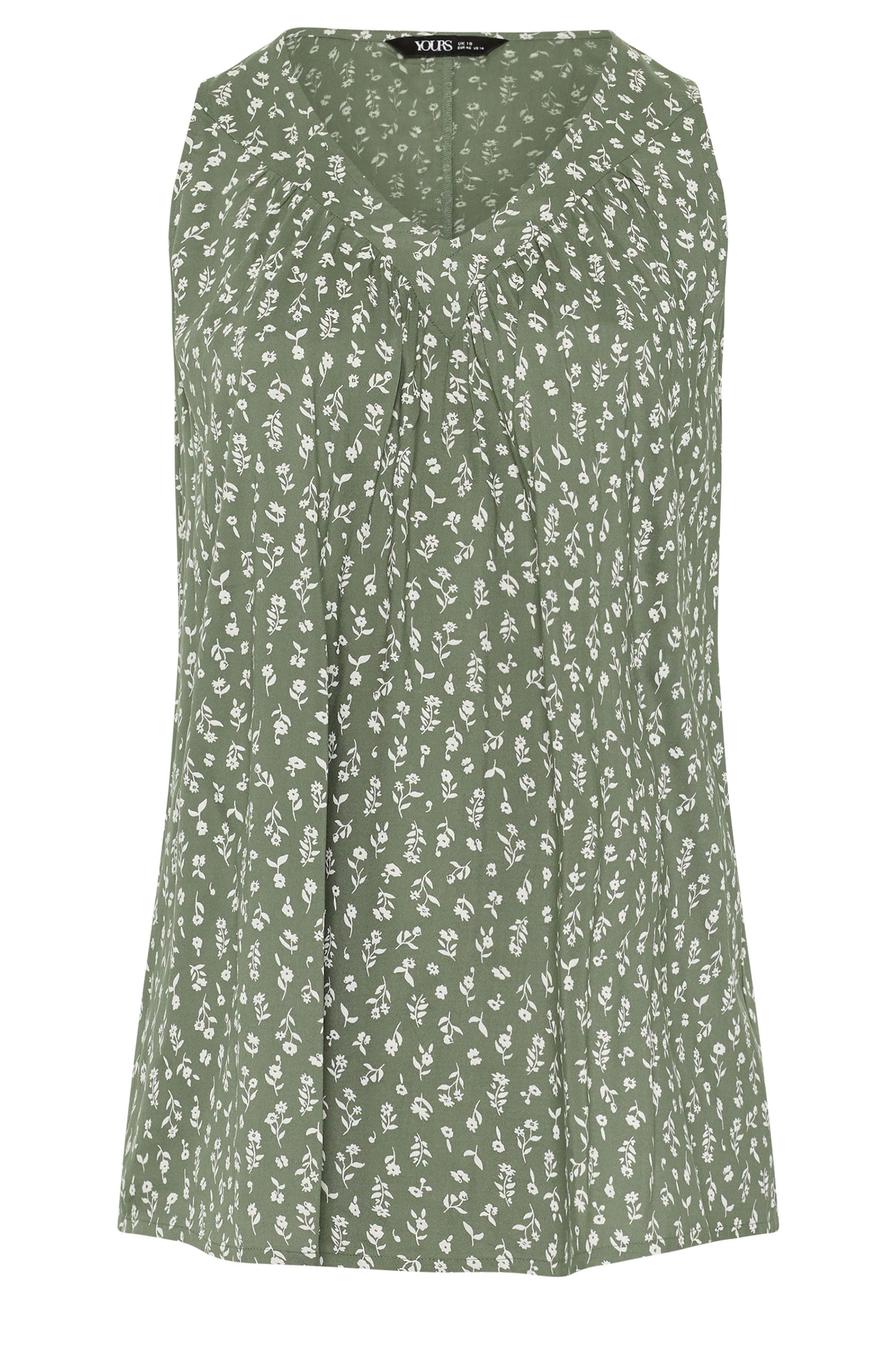 YOURS Plus Size Olive Green Ditsy Floral Vest Top | Yours Clothing 5