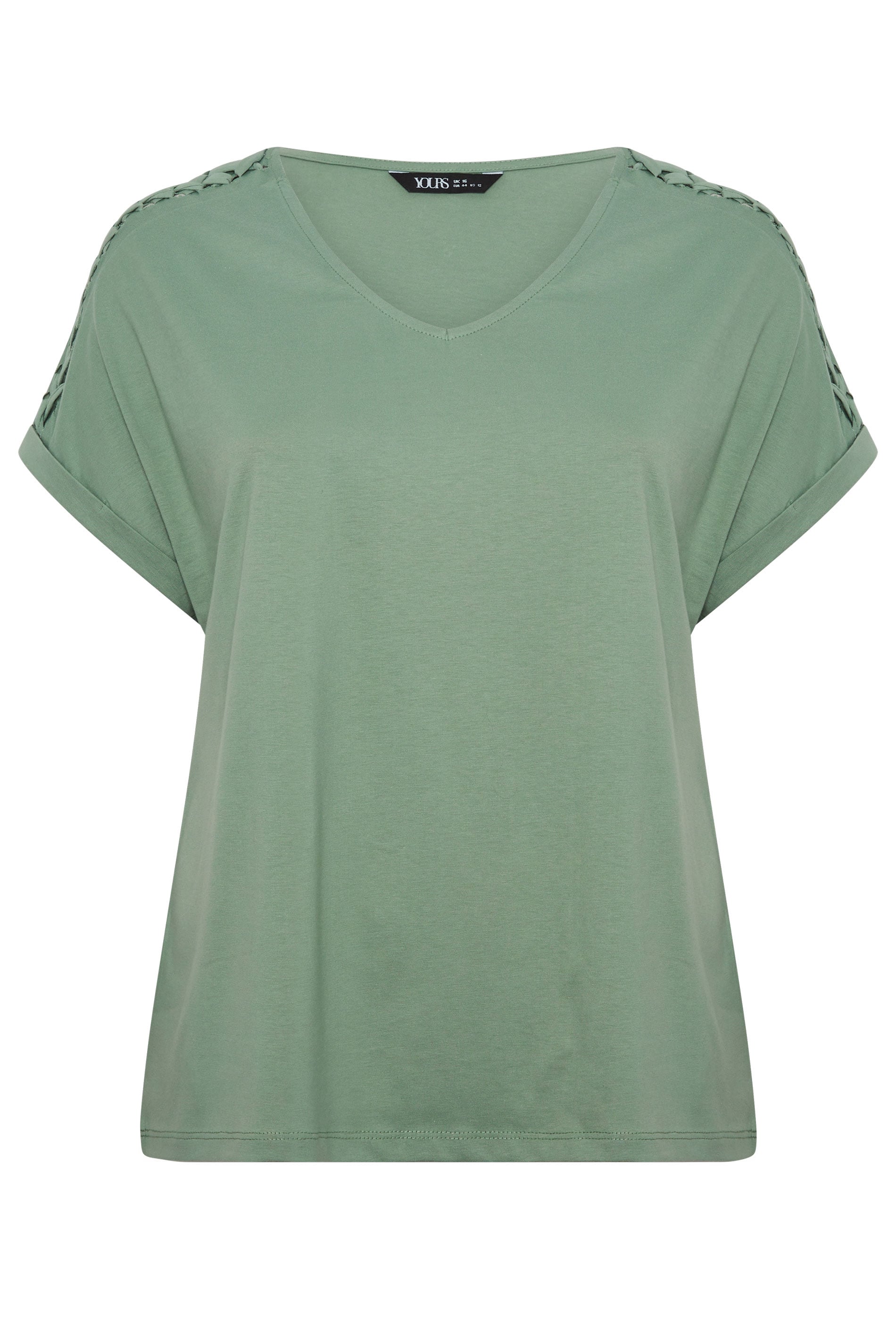 YOURS Plus Size Sage Green Lattice Grown On Sleeve T-Shirt | Yours Clothing 5