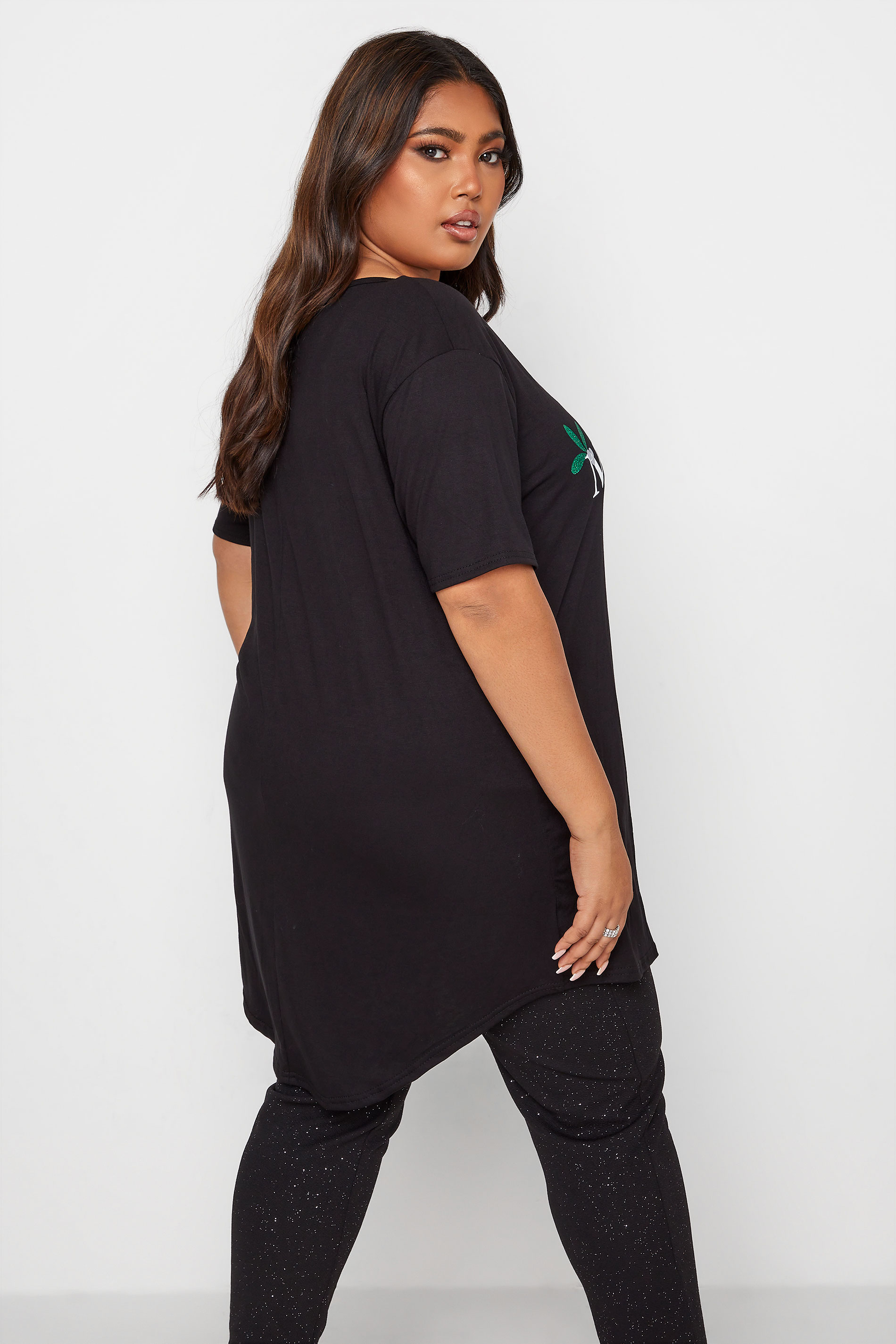 Plus Size Black 'Under The Mistletoe' Slogan Christmas T-Shirt