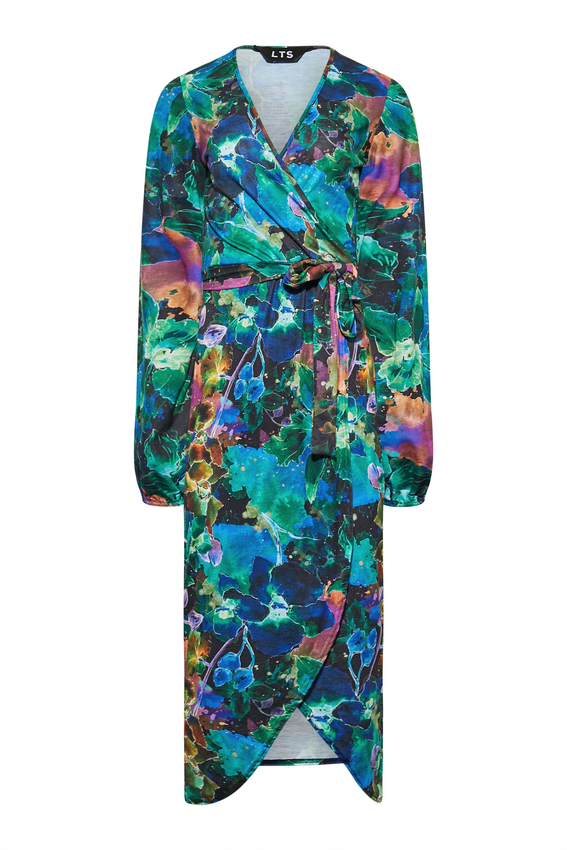 LTS Tall Women's Black & Blue Floral Midi Wrap Dress | Long Tall Sally 2