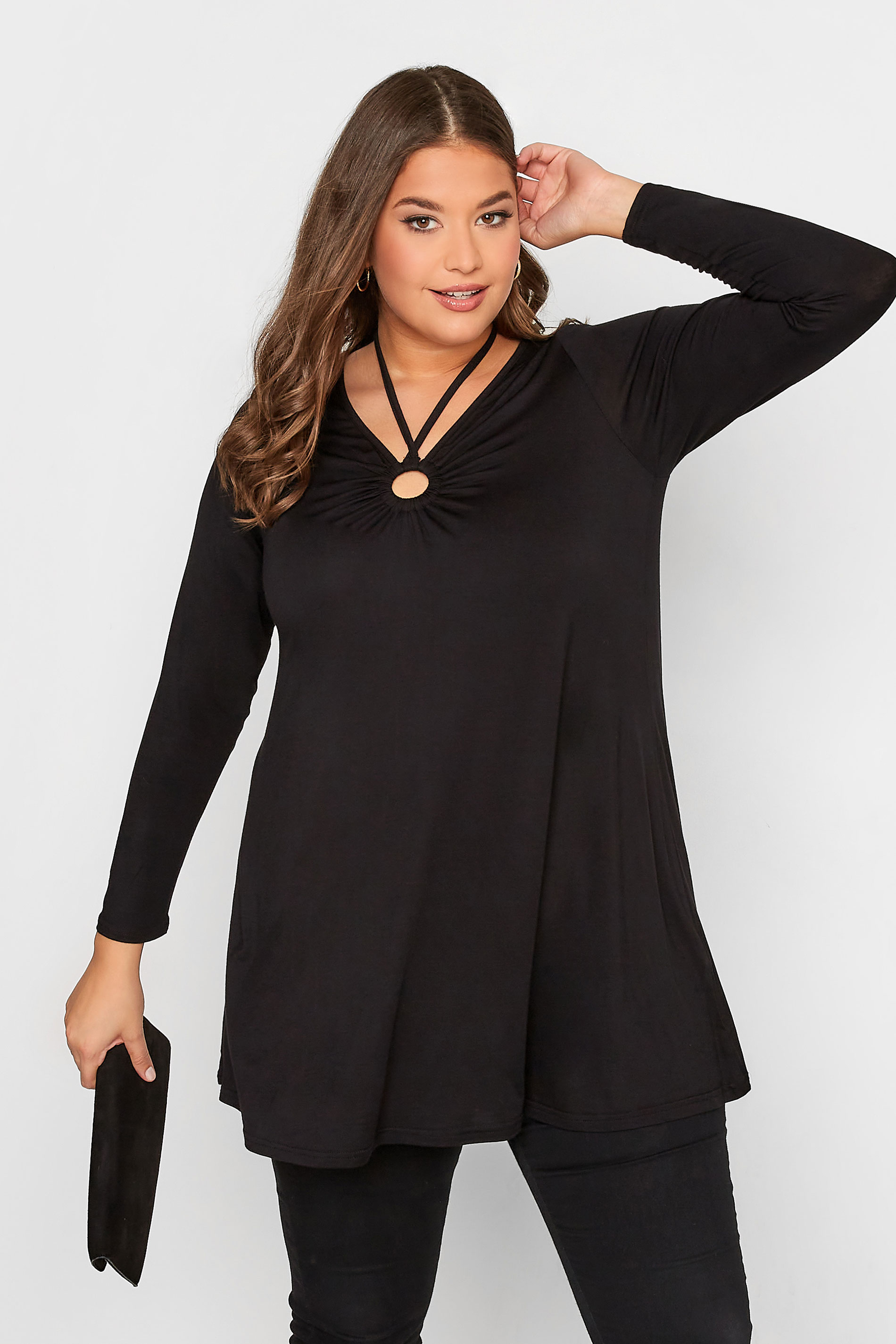 Plus Size Black Ring Detail Swing Top | Yours Clothing 1