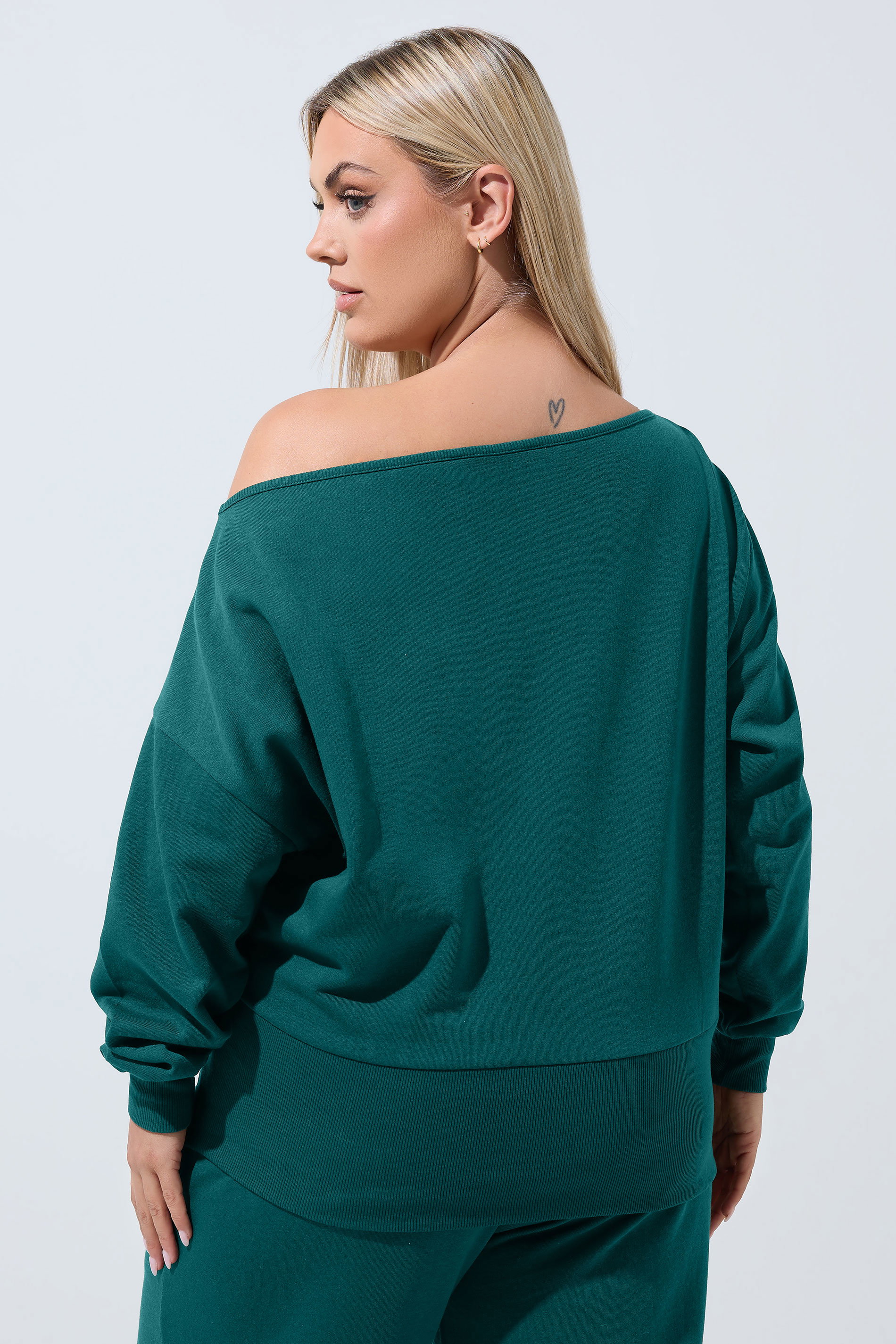 LIMITED COLLECTION Plus Size Forest Green Wide Neckline Sweatshirt | Yours Clothing 2