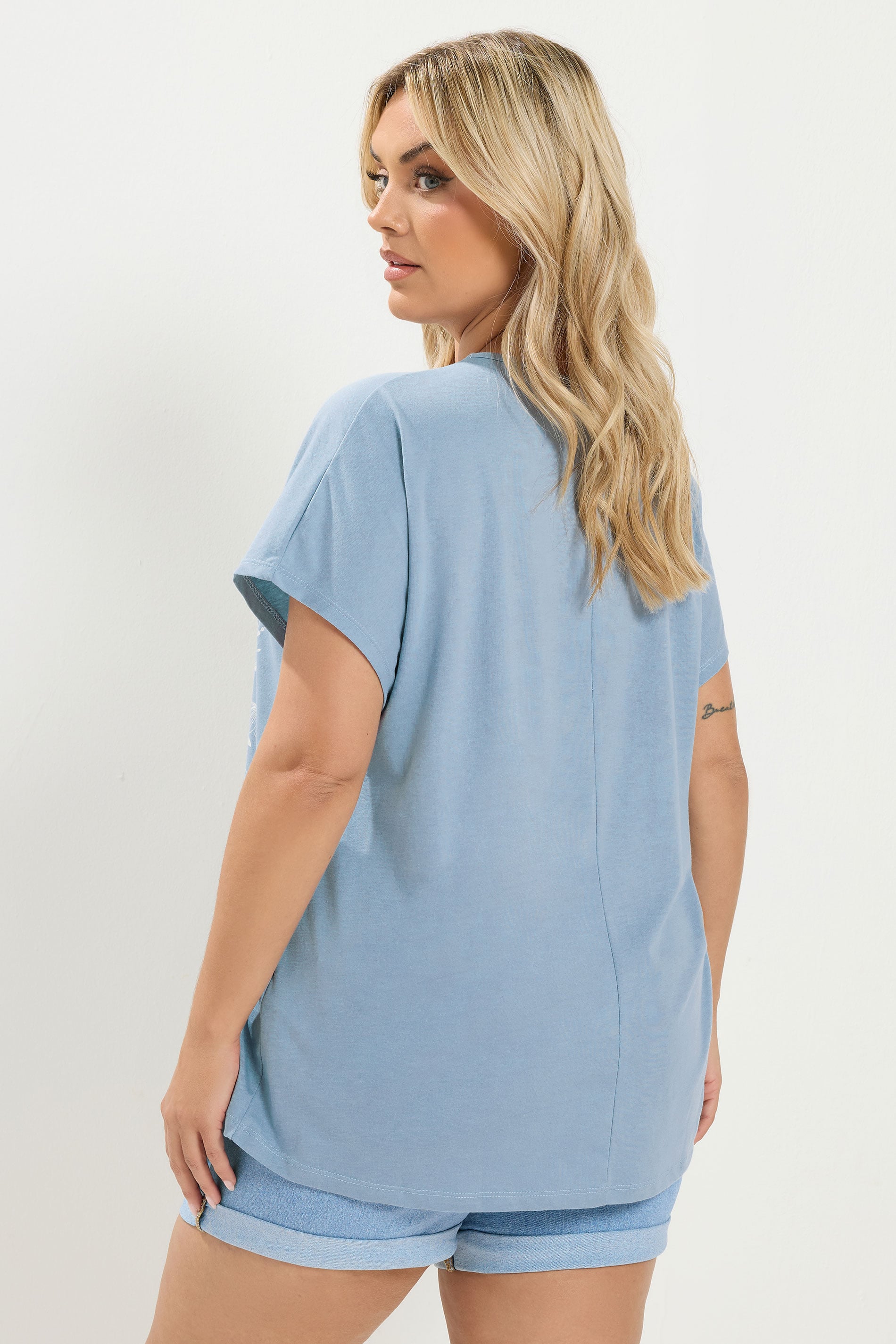YOURS Plus Size Blue 'Mystic Soul' Laser Cut Slogan T-Shirt | Yours Clothing 2