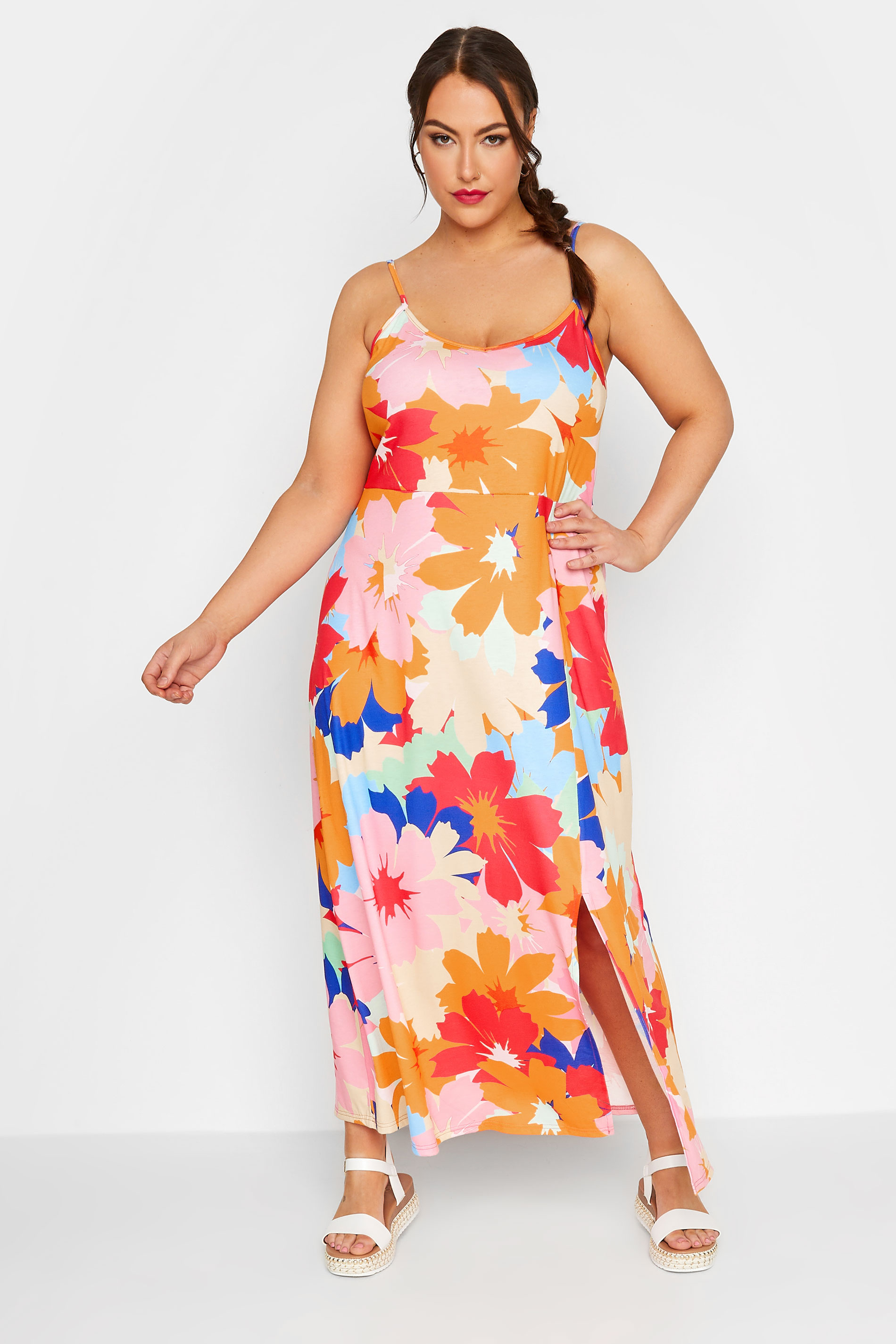 LIMITED COLLECTION Plus Size Pink Floral Print Cami Maxi Dress | Yours Clothing 1
