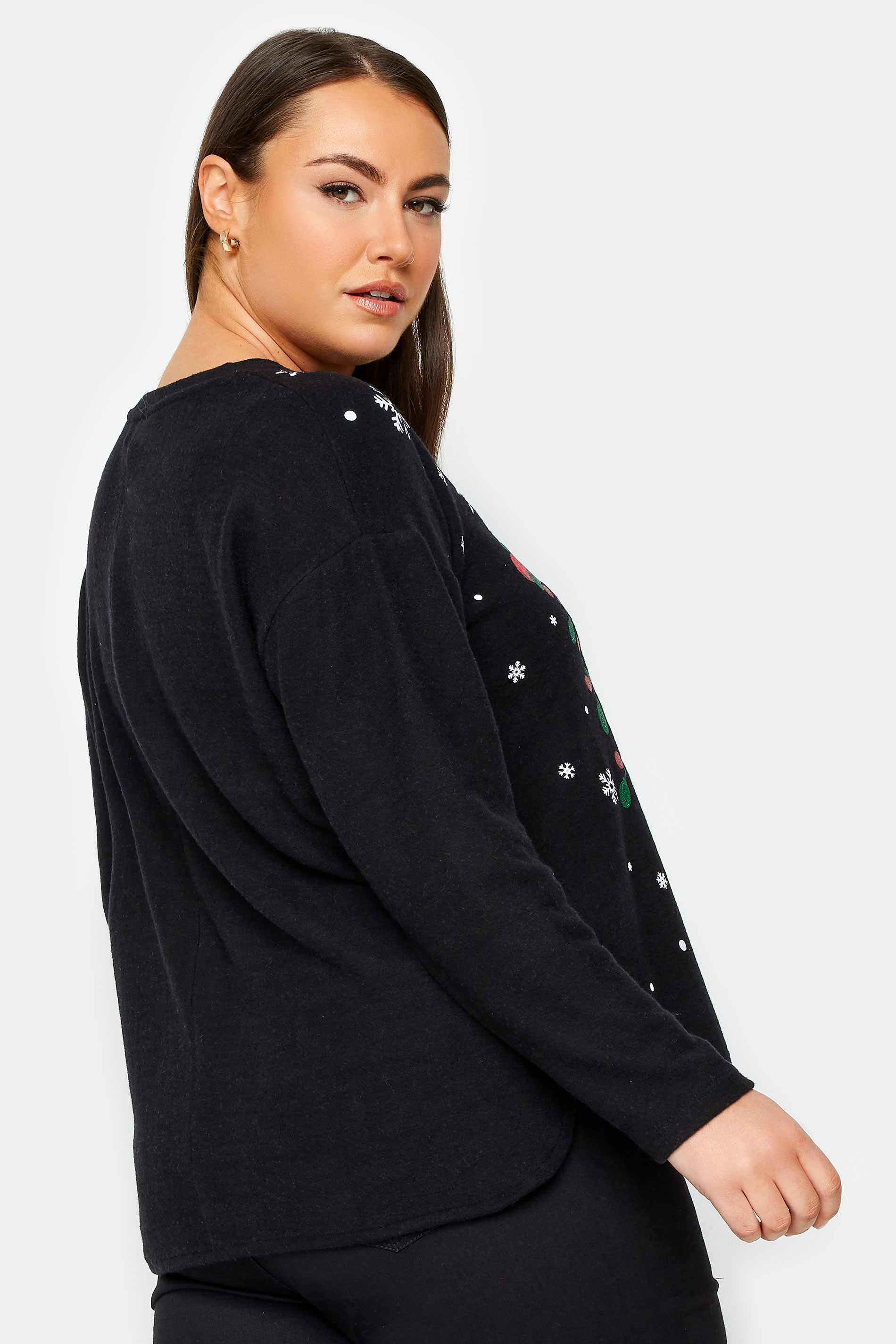 YOURS Plus Size Black Snowman Print Soft Touch Christmas Jumper | Yours Clothing 3