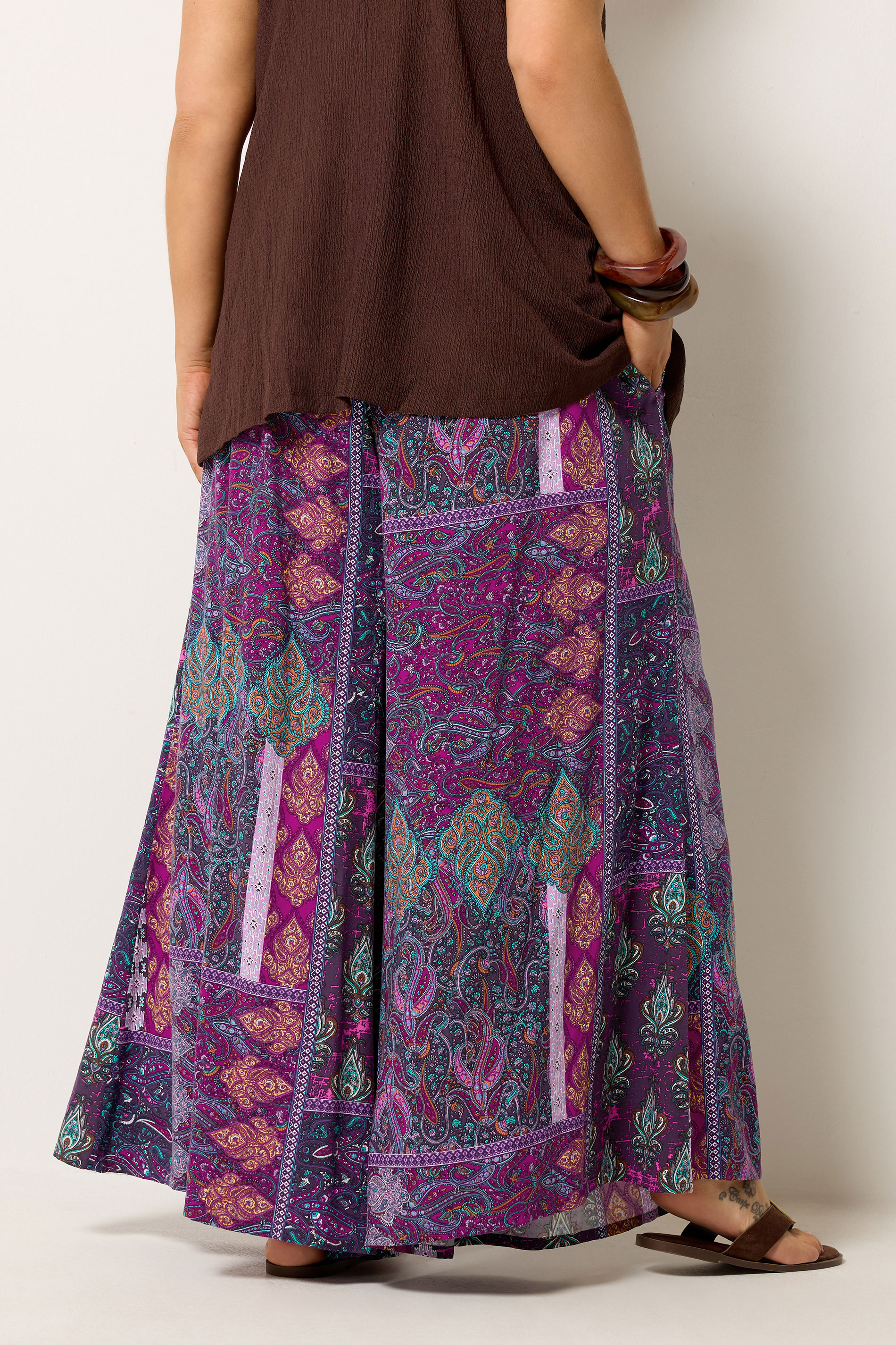 YOURS Plus Size Purple Paisley Shirred Waist Trousers | Yours Clothing 4