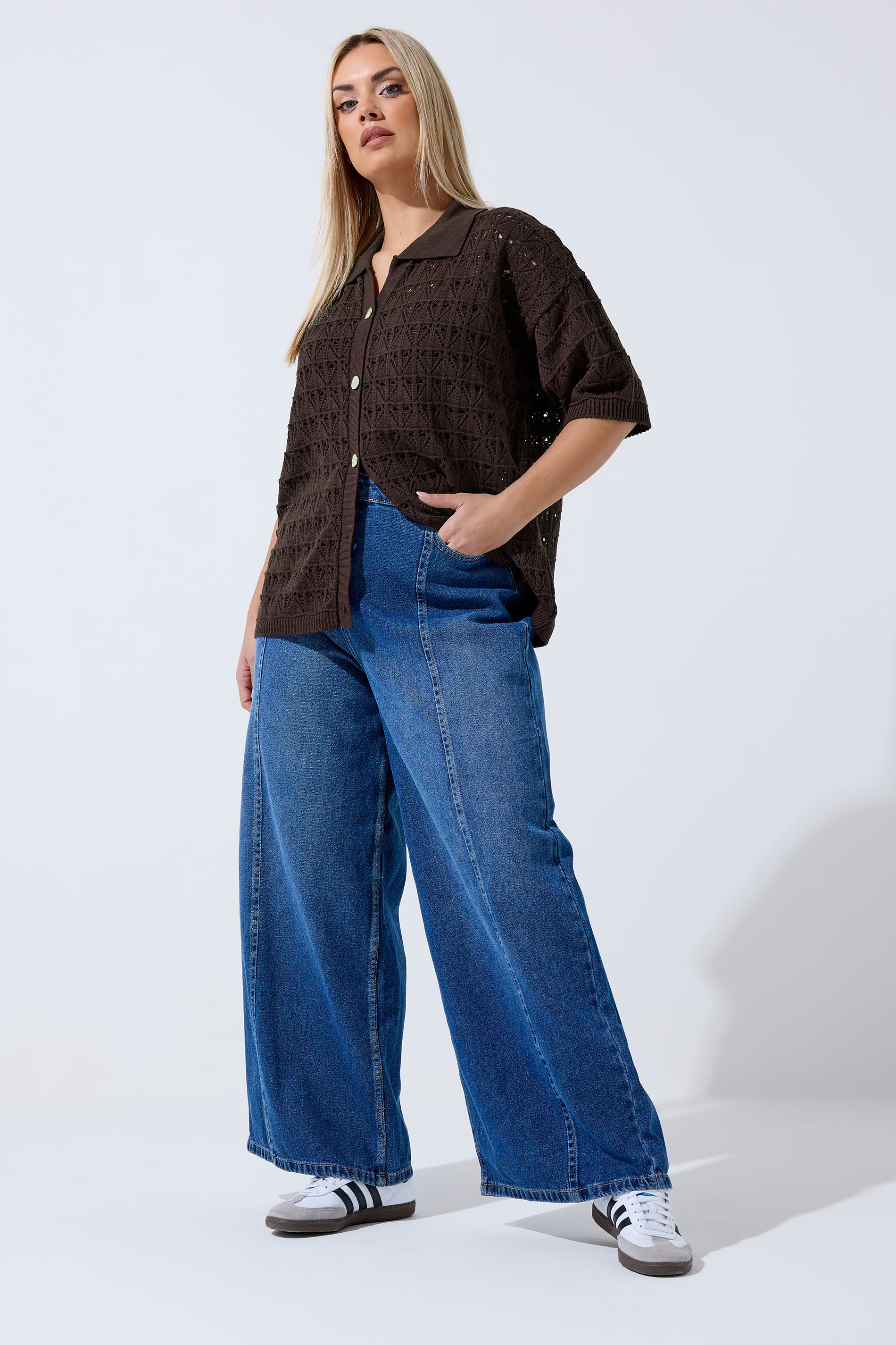 LIMITED COLLECTION Plus Size Chocolate Brown Crochet Shirt | Yours Clothing 2