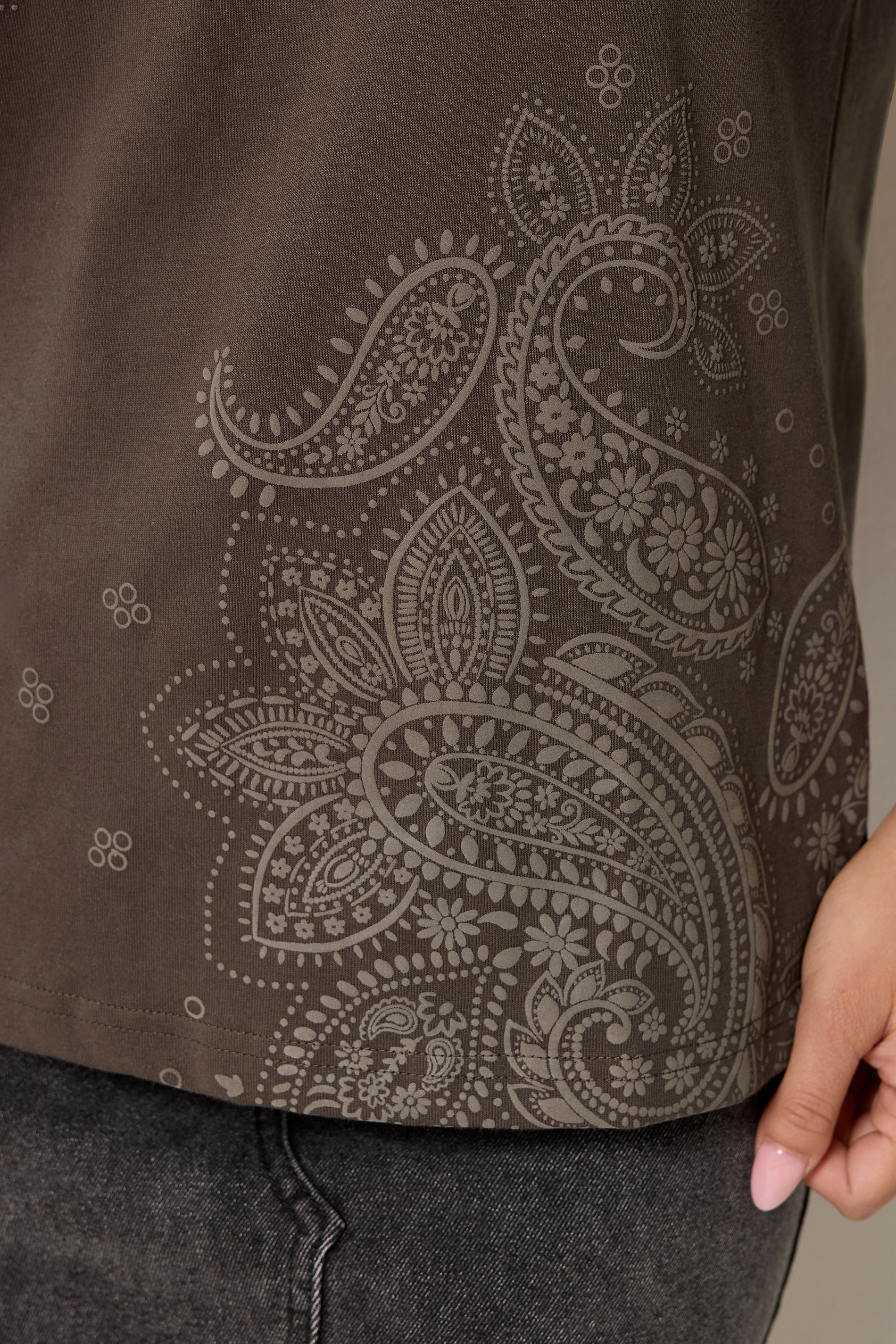 PixieGirl Petite Women's Chocolate Brown Paisley Cotton T-Shirt | PixieGirl 4