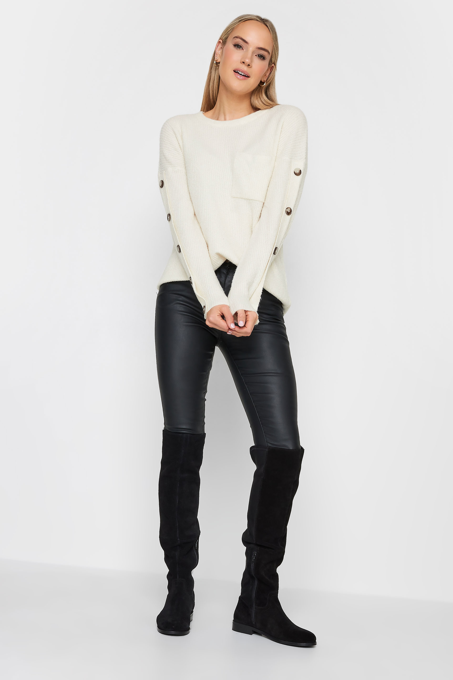 LTS Tall Ivory White Button Long Sleeve Jumper | Long Tall Sally  2