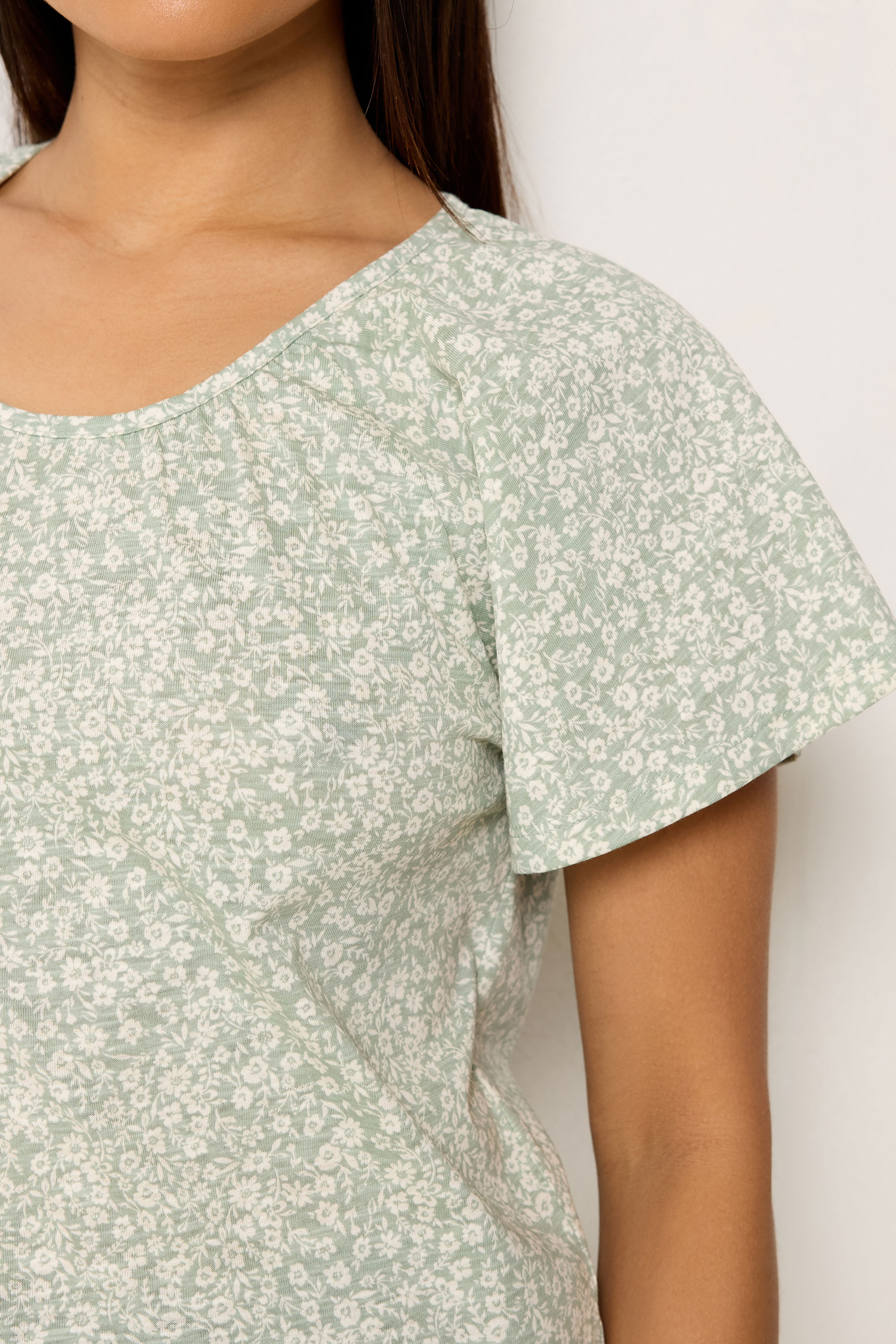 M&Co Petite Sage Green Floral Cotton Scoop Neck Top | M&Co 4