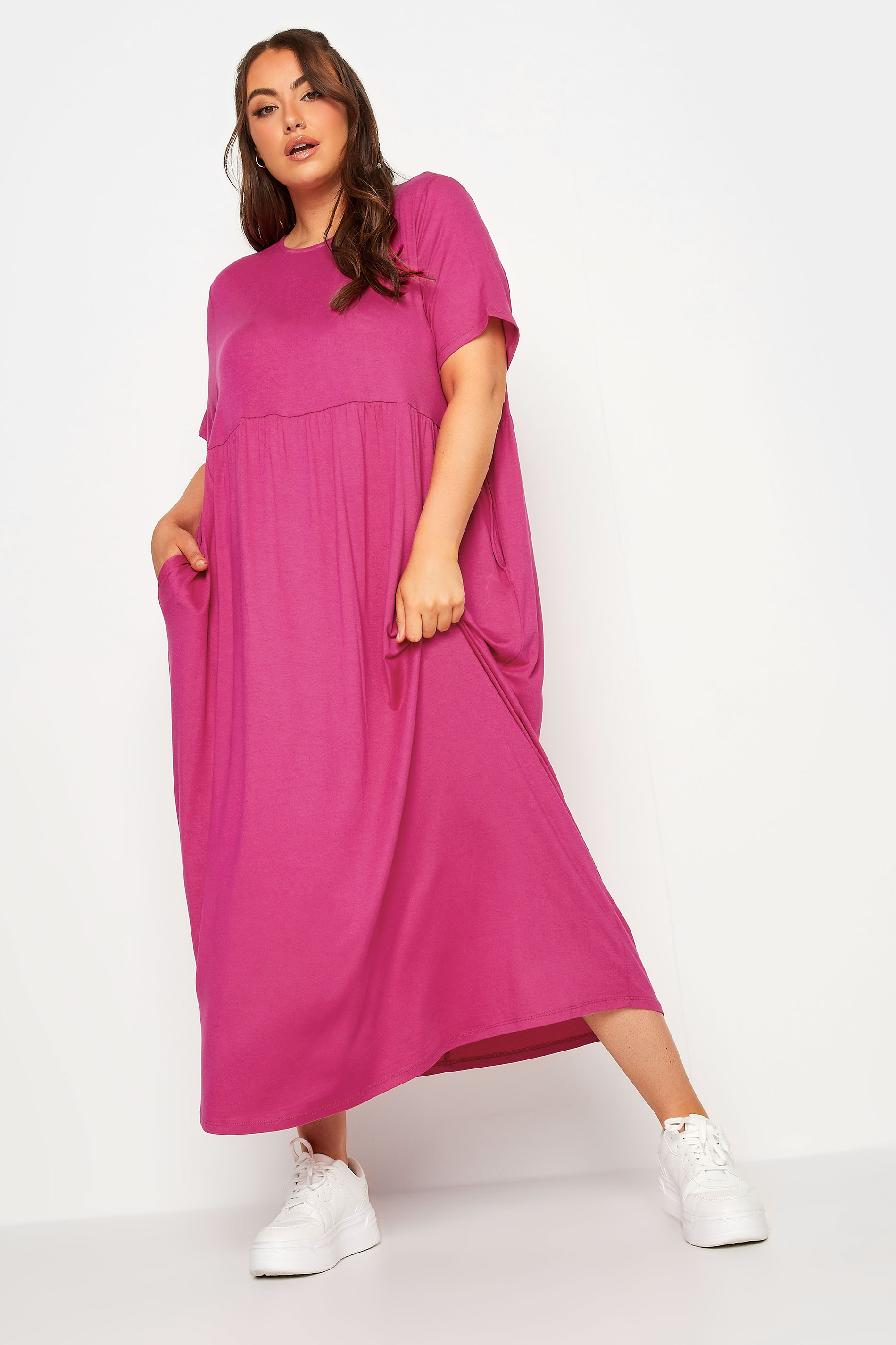 LIMITED COLLECTION Plus Size Curve Hot Pink Pocket Maxi Dress | Yours Clothing  3