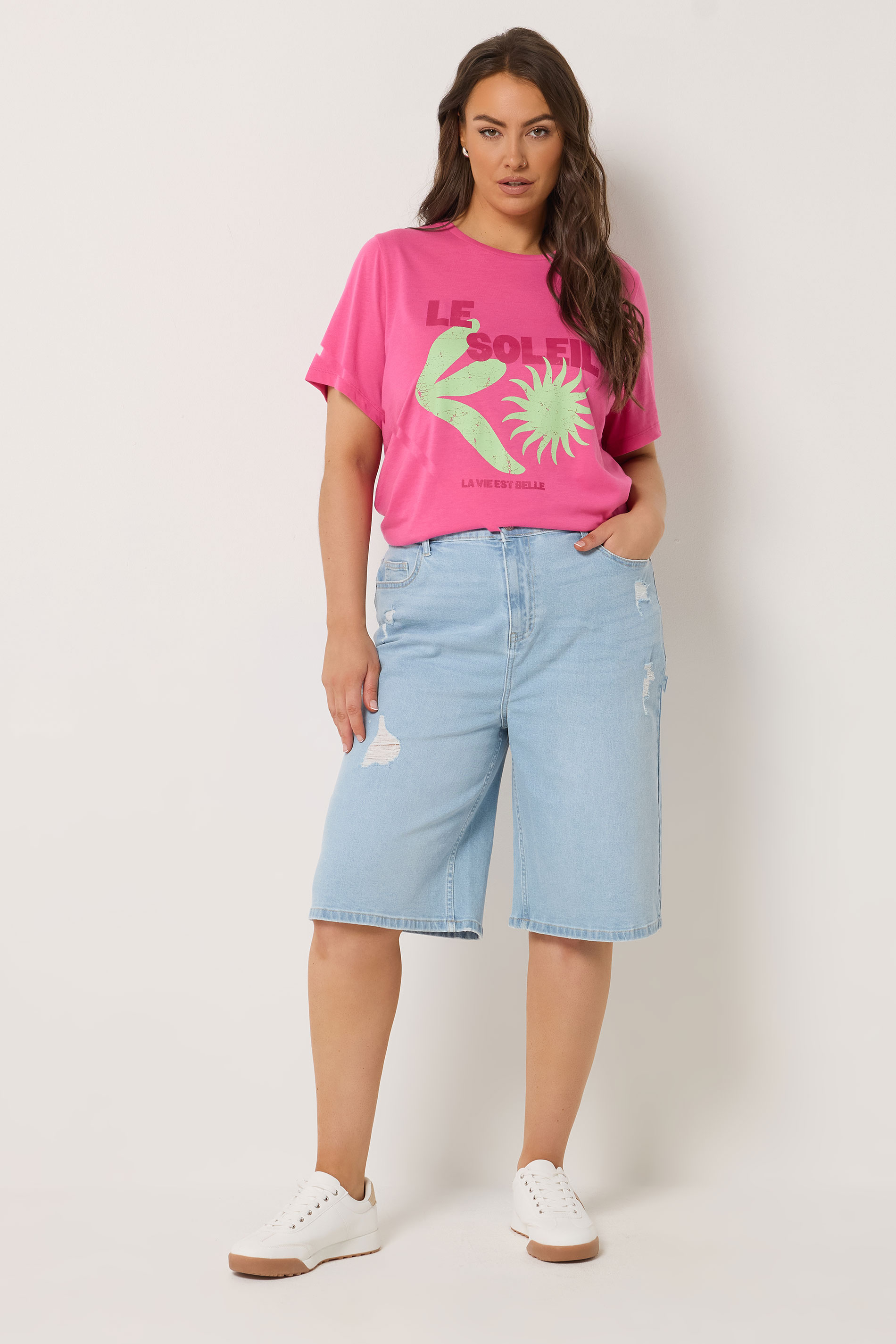 YOURS Plus Size Bleach Blue Denim Ripped Jorts | Yours Clothing 1