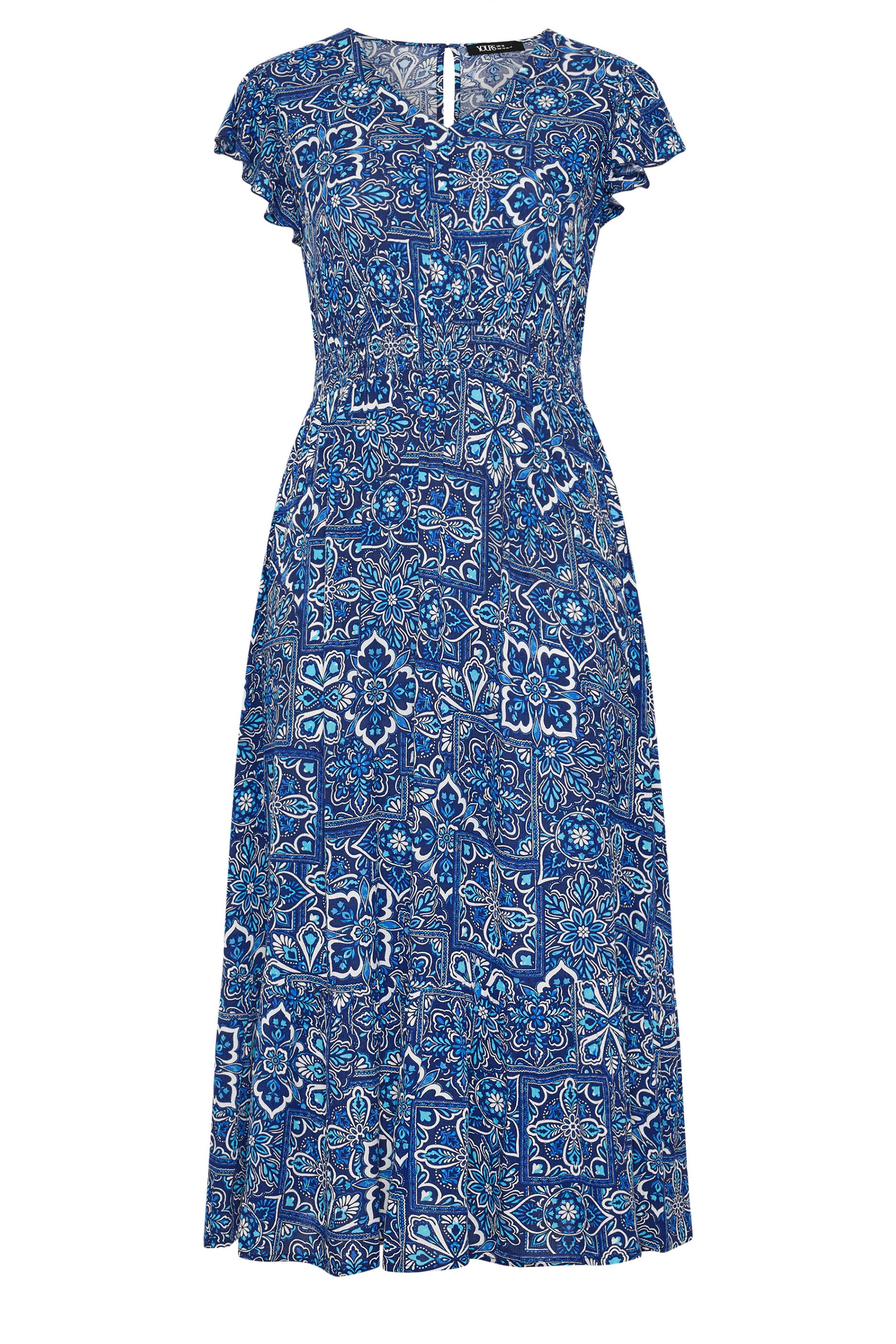 YOURS Plus Size Blue Tile Print Maxi Dress | Yours Clothing 5