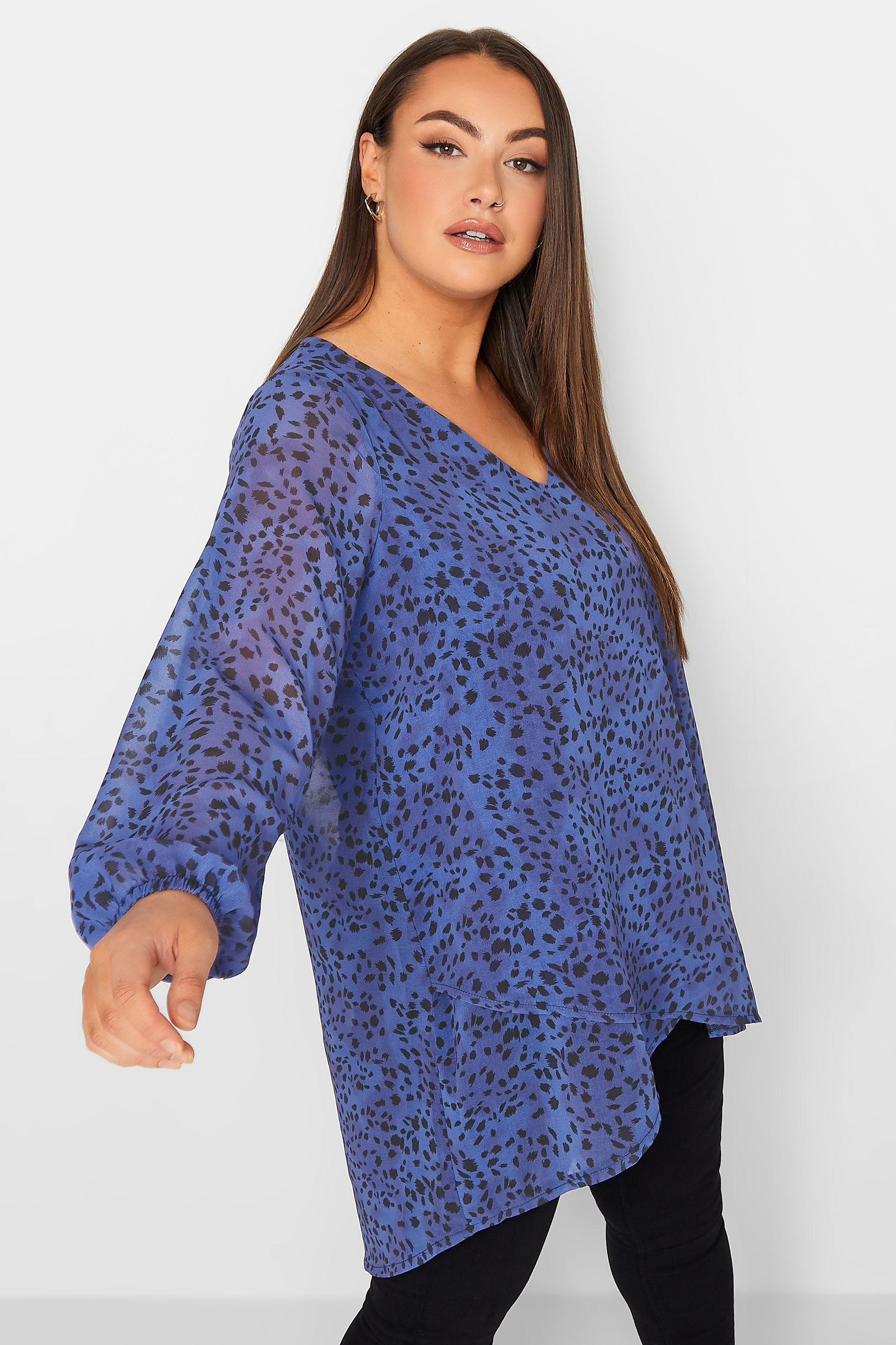 YOURS LONDON Plus Size Blue Animal Print Wrap Blouse | Yours Clothing 2