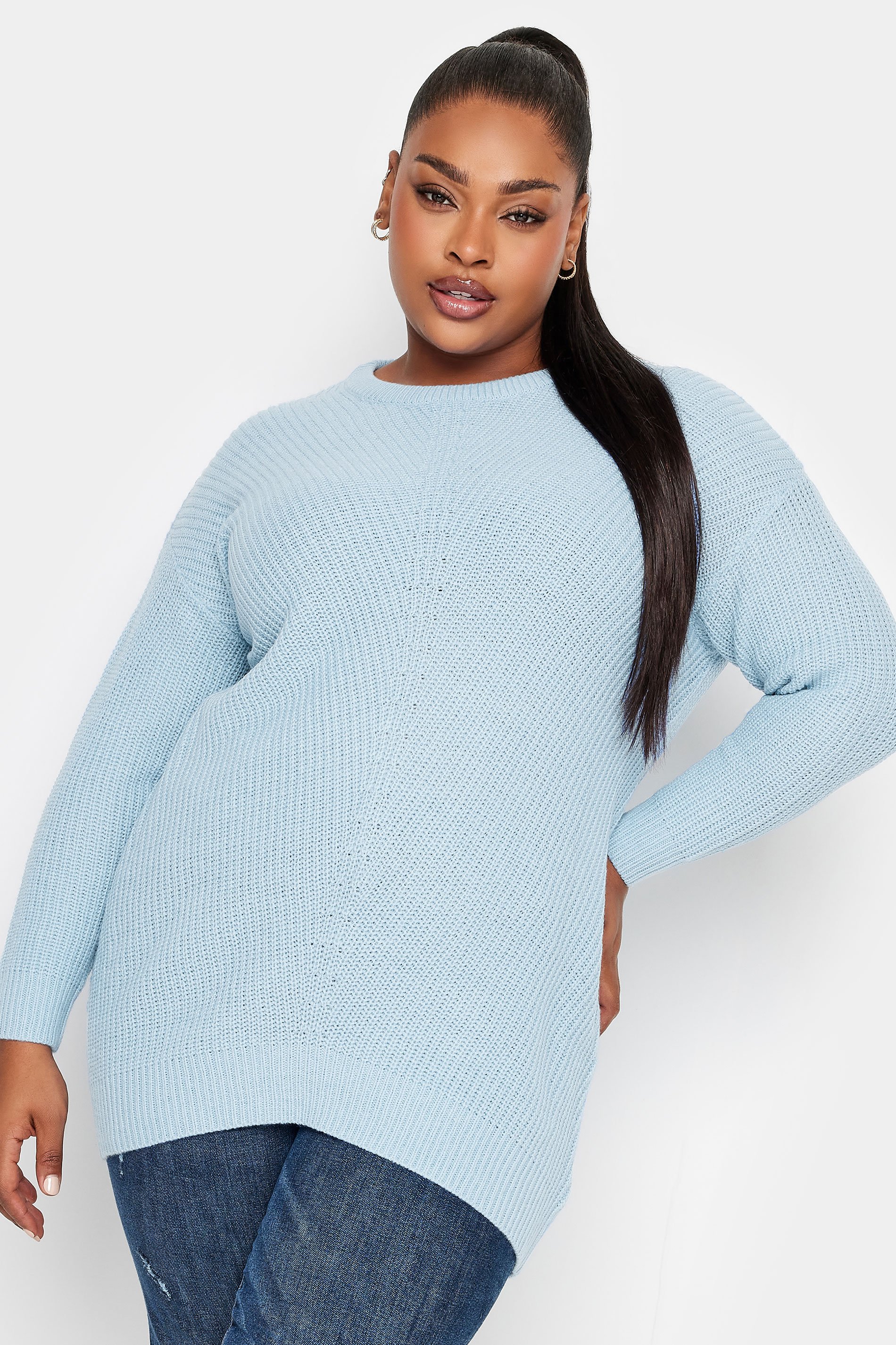 YOURS Plus Size Curve Light Blue Essential Knitted Jumper | Yours Clothing 1