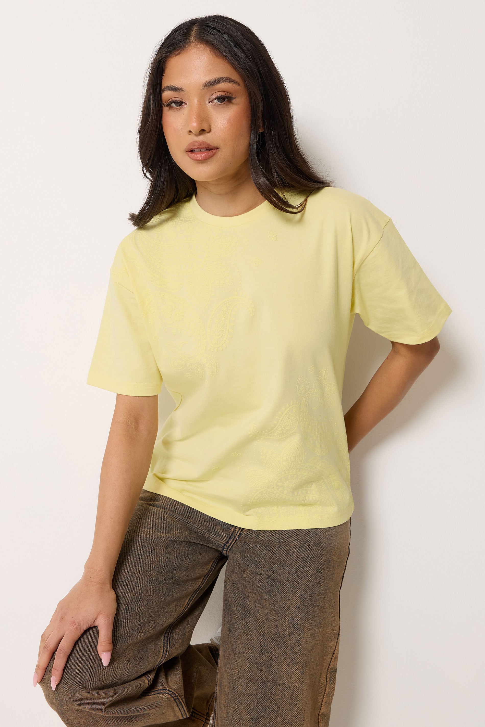 PixieGirl Petite Women's Lemon Yellow Paisley Cotton T-Shirt | PixieGirl 3