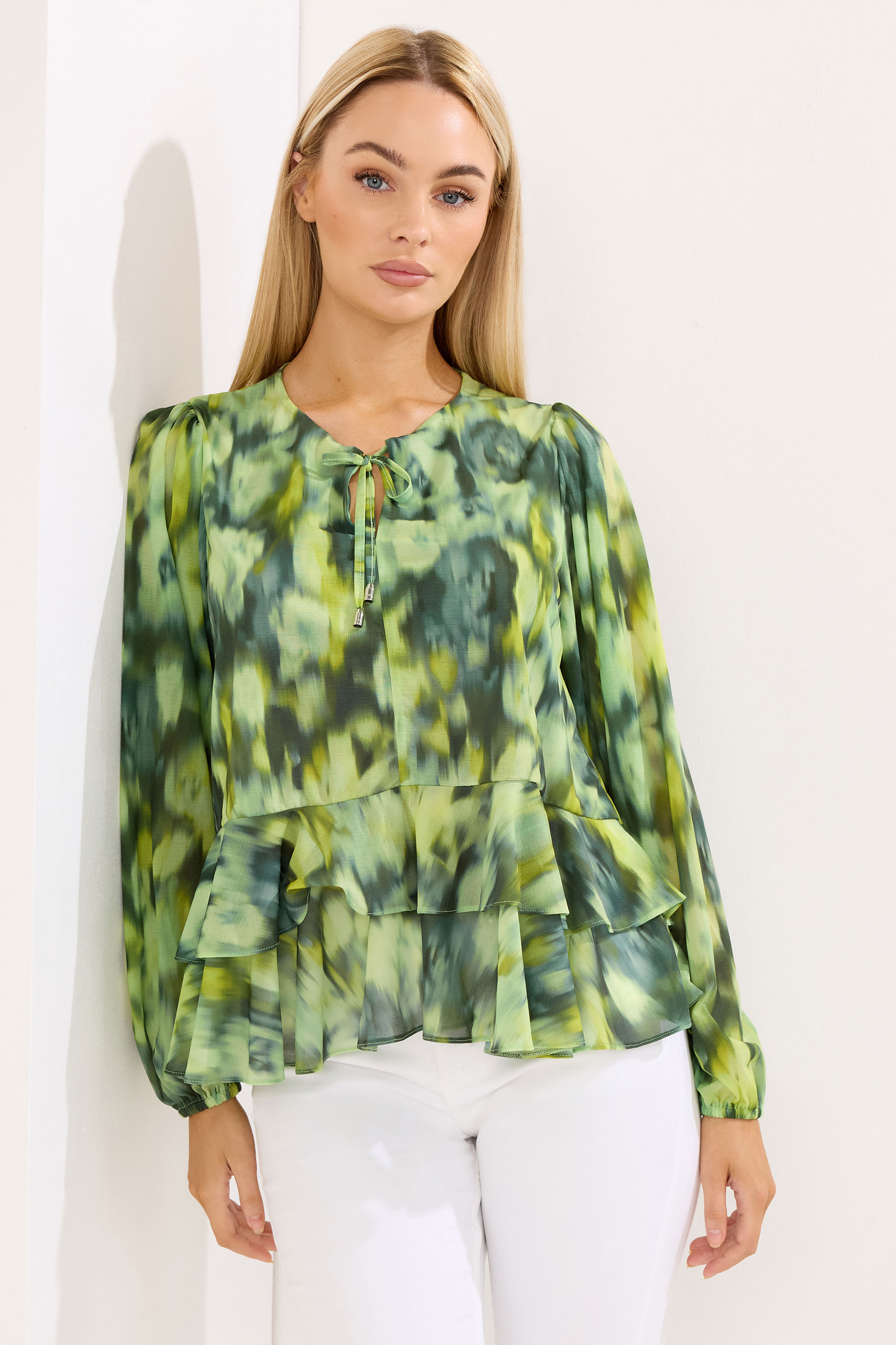 STAR Green Abstract Frill Hem Blouse | StarByJM 3
