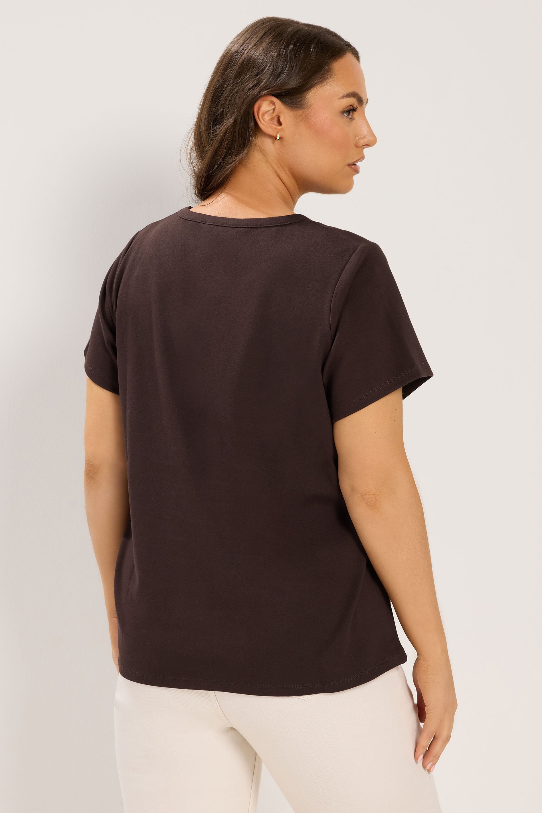 YOURS Plus Size Chocolate Brown Interlock T-Shirt | Yours Clothing 2