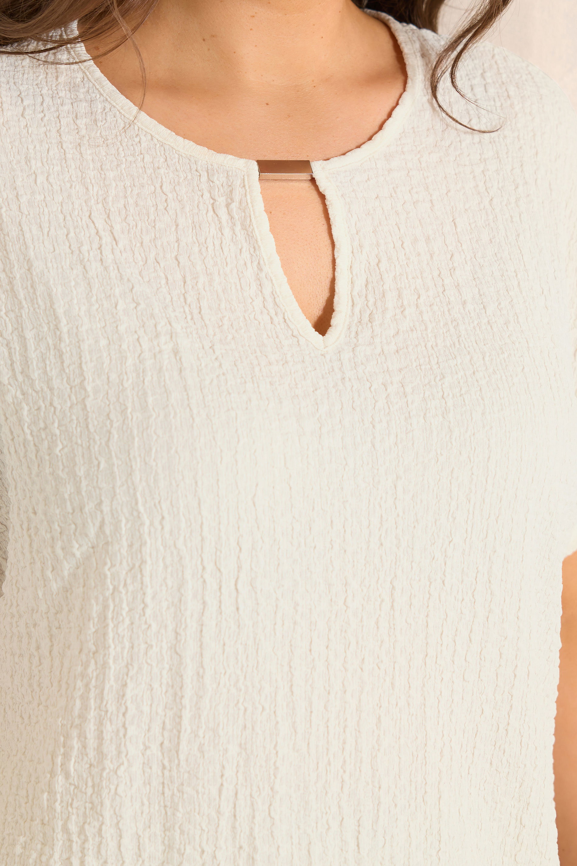 EVANS Curve White Grown On Sleeve Textured Top | Evans 4