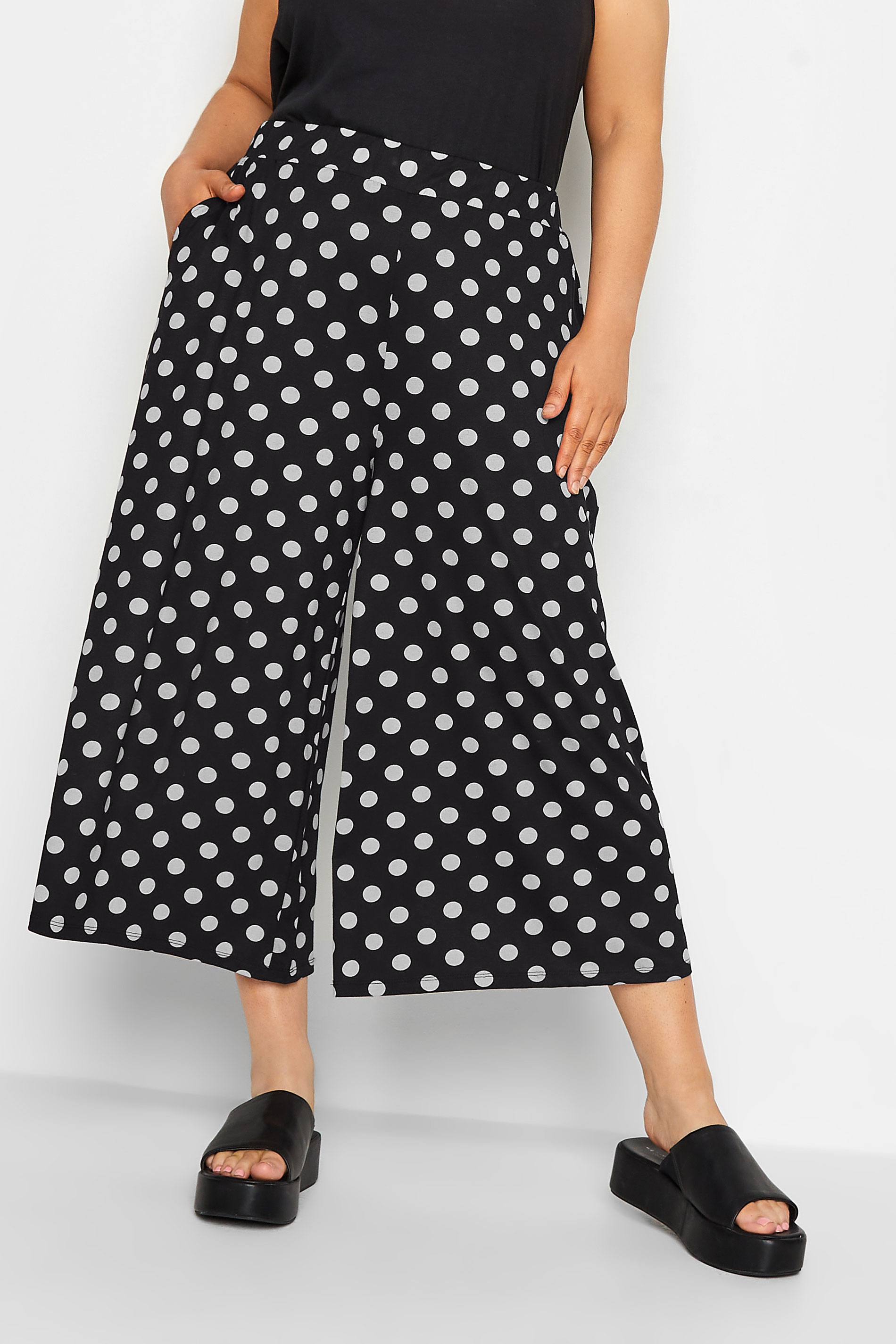 YOURS Plus Size Black Polka Dot Midaxi Culotte | Yours Clothing 1