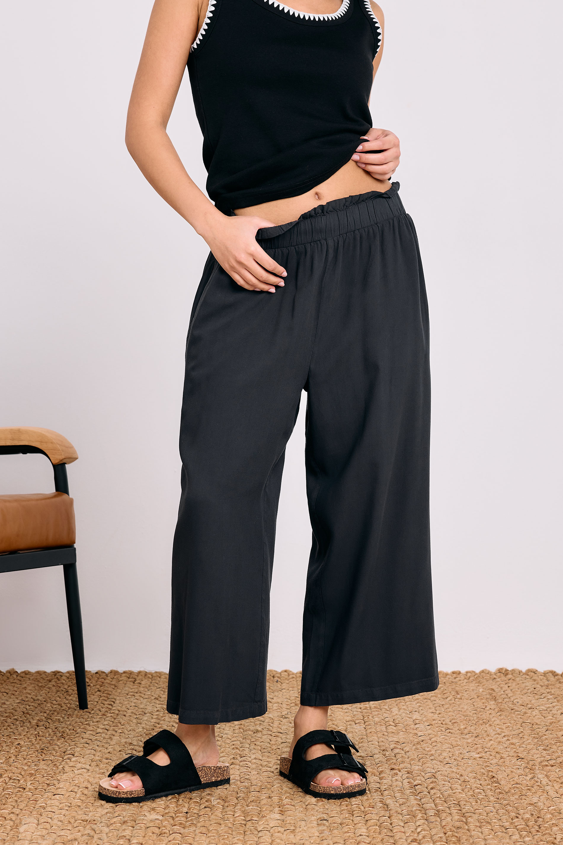 PixieGirl Petite Women's Black Acid Wash Cropped Trousers | PixieGirl 1