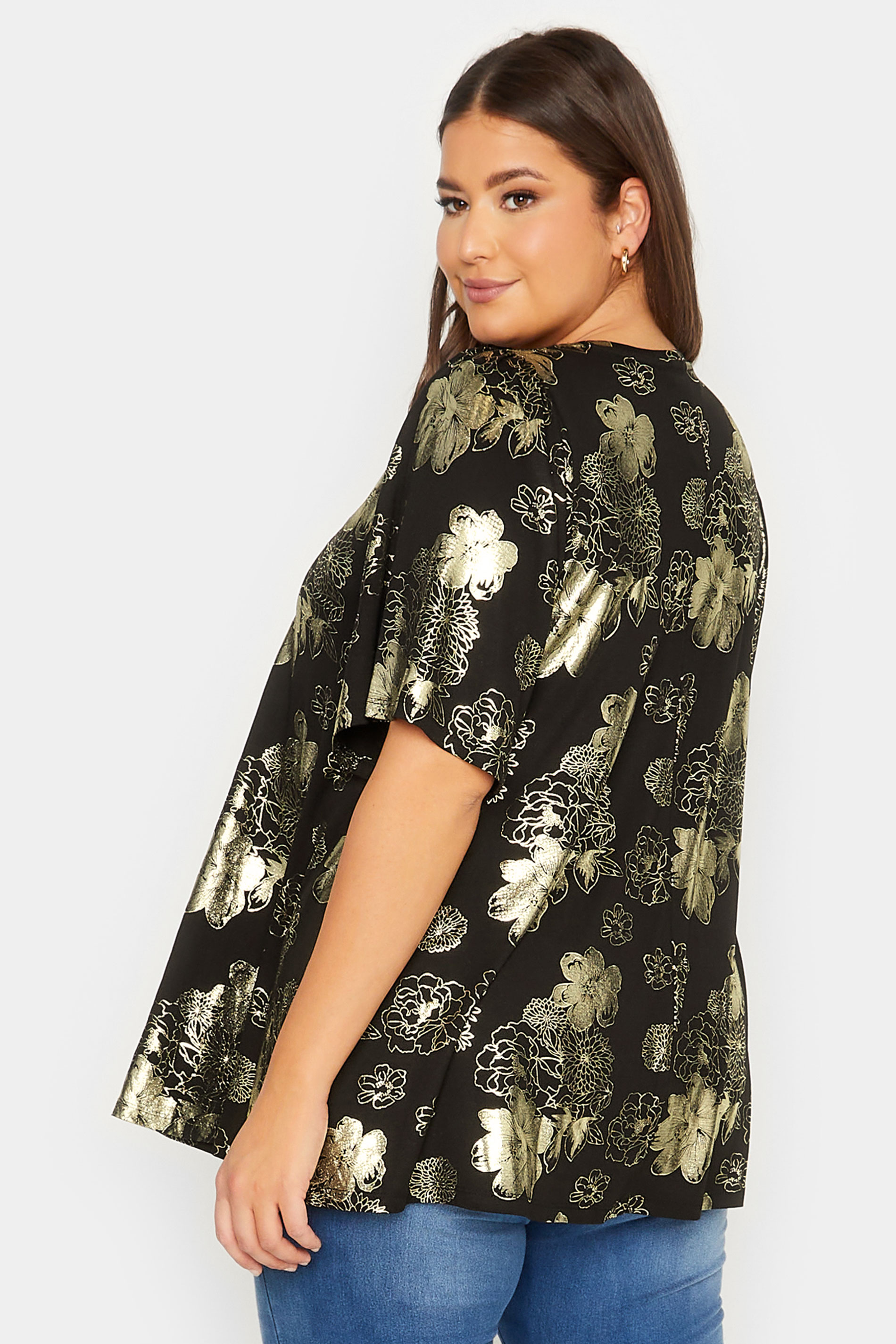 YOURS LUXURY Plus Size Curve Black Floral Foil Print Top | Yours Clothing  3