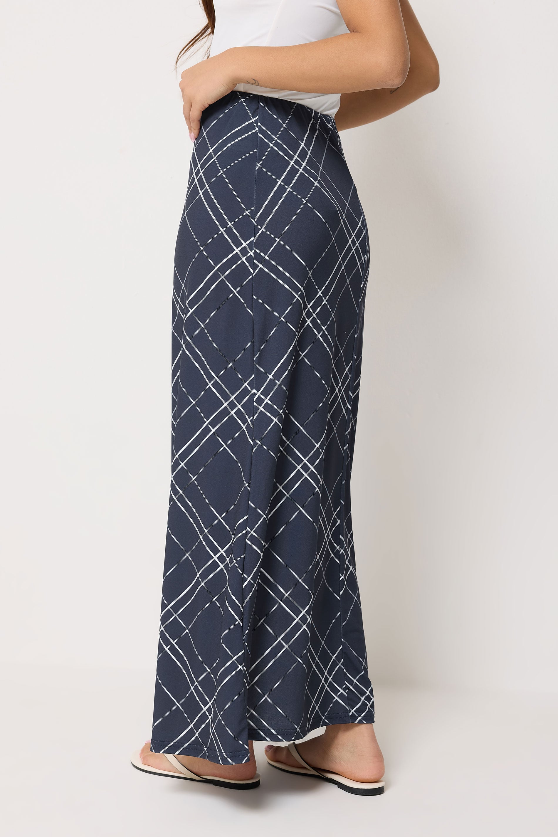 PixieGirl Petite Women's Navy Blue Check Maxi Skirt | PixieGirl 2