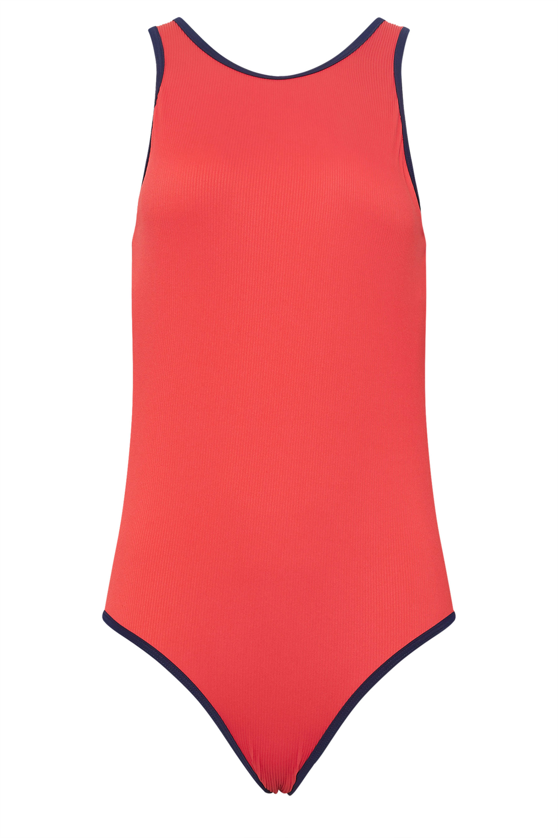 LTS Tall Women's Red & Navy Blue Ribbed Sporty Swimsuit | Long Tall Sally 5