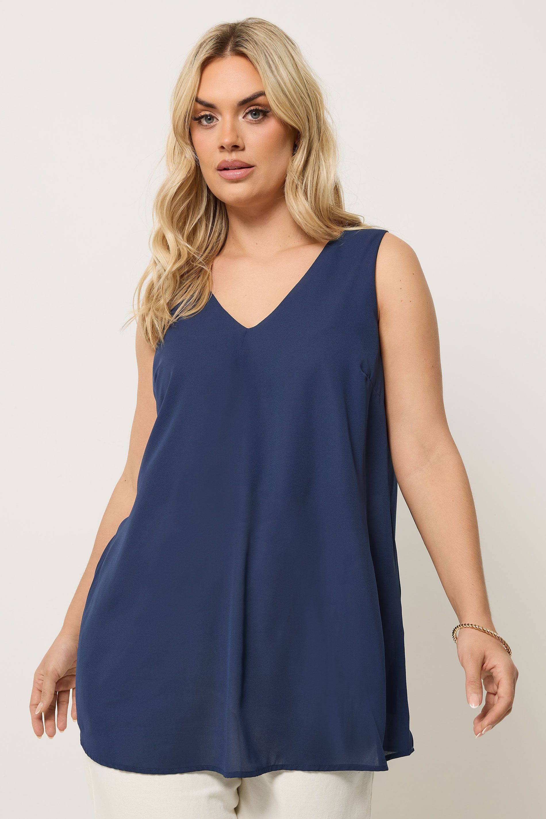 YOURS Plus Size Navy Blue V-Neck Vest Top | Yours Clothing 3