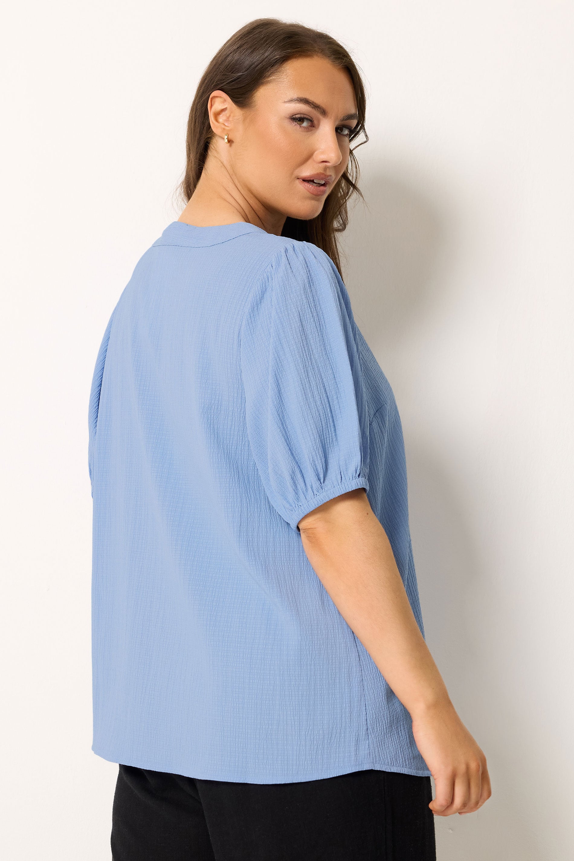 YOURS Plus Size Blue Button Textured Blouse | Yours Clothing 2