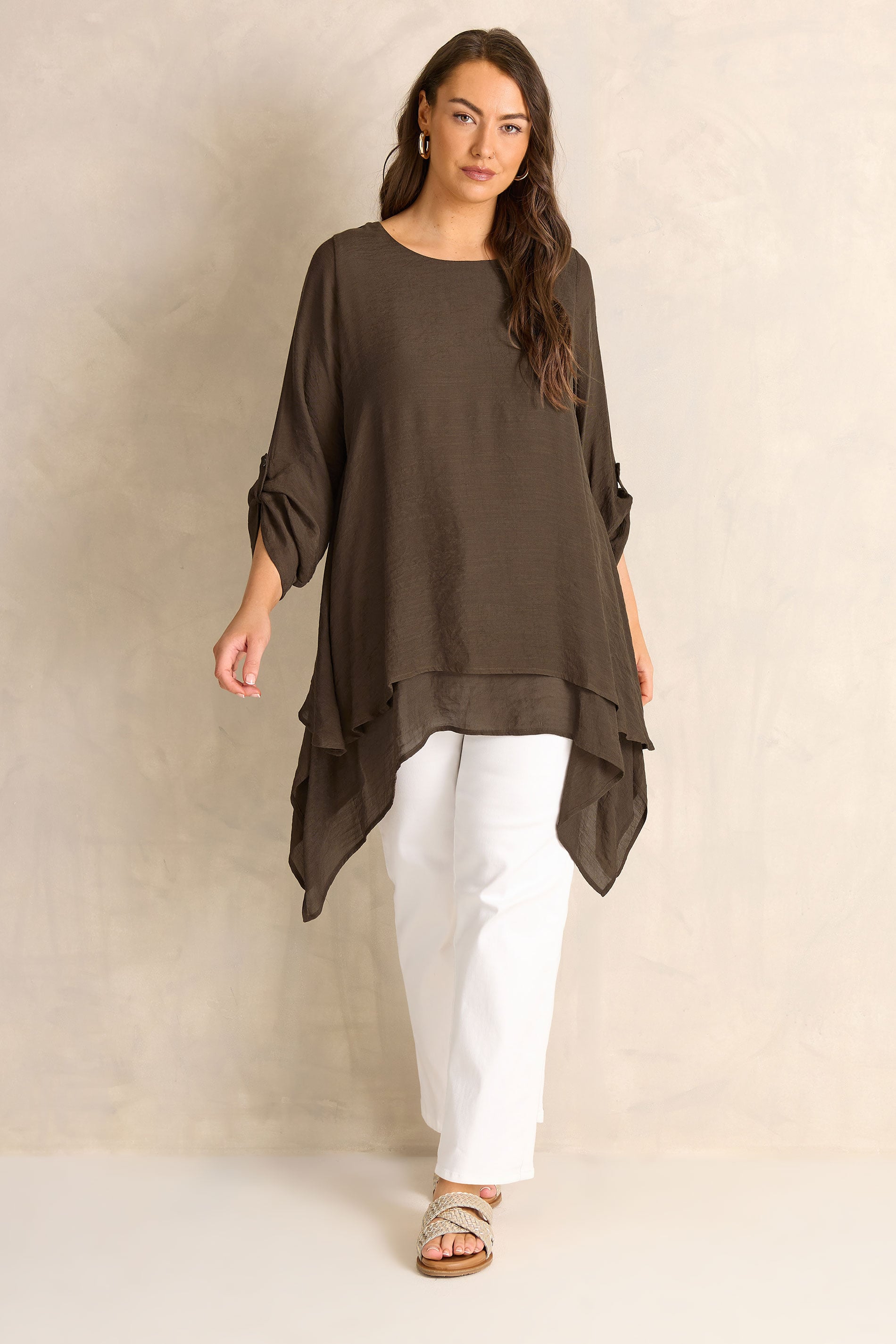 EVANS Plus Size Chocolate Brown Double Layer Blouse | Evans 1