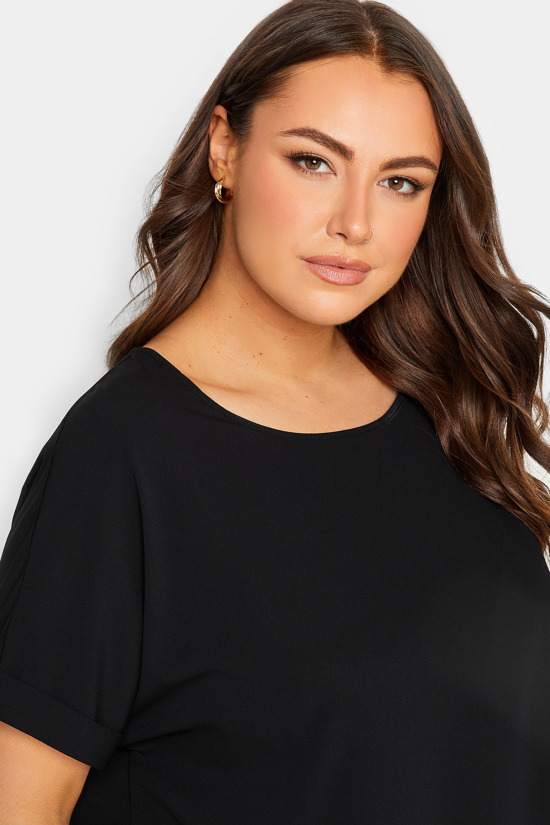 YOURS Plus Size Black Short Sleeve Boxy Top | Yours Clothing