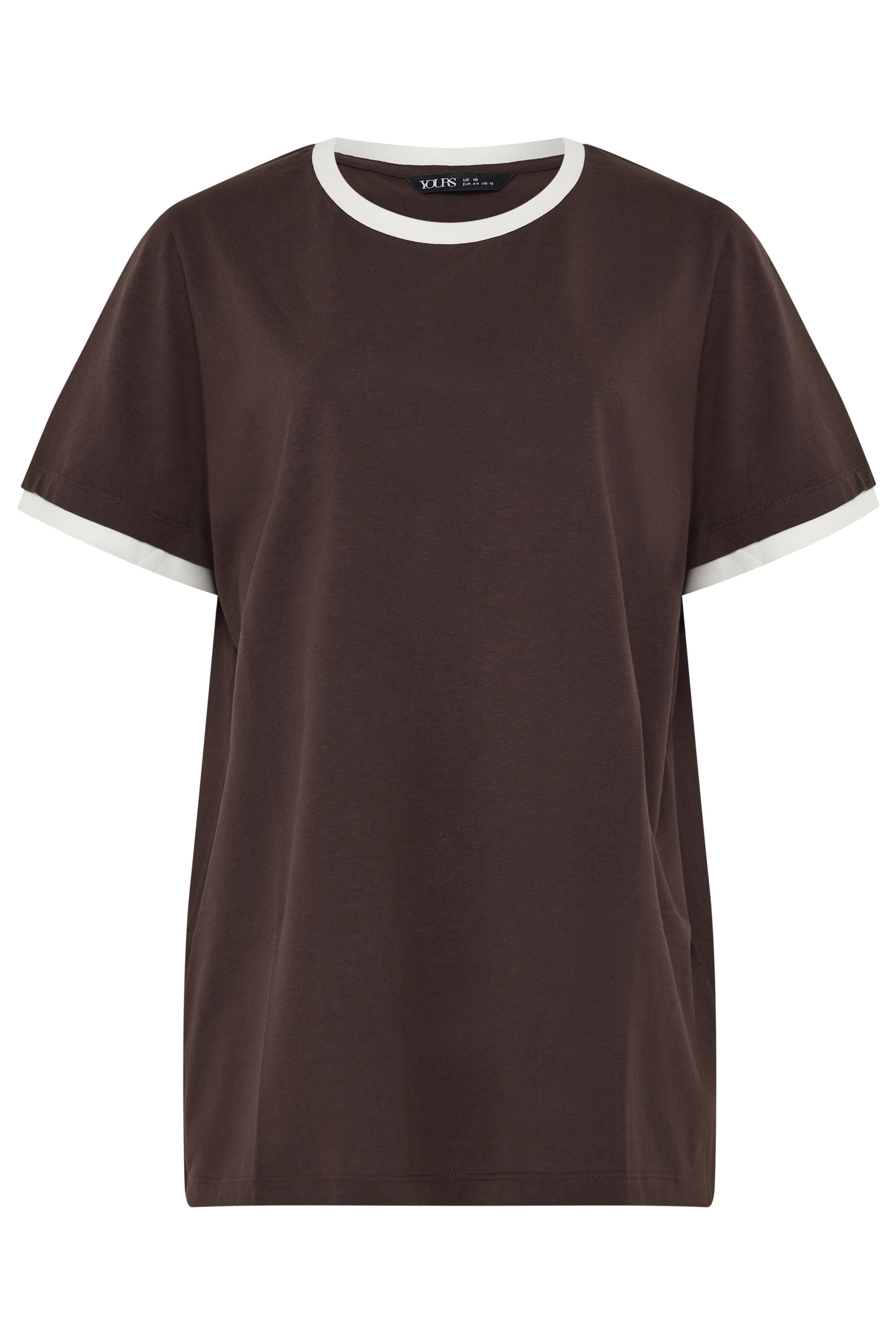 YOURS Plus Size Chocolate Brown Contrast Trim T-Shirt | Yours Clothing 6