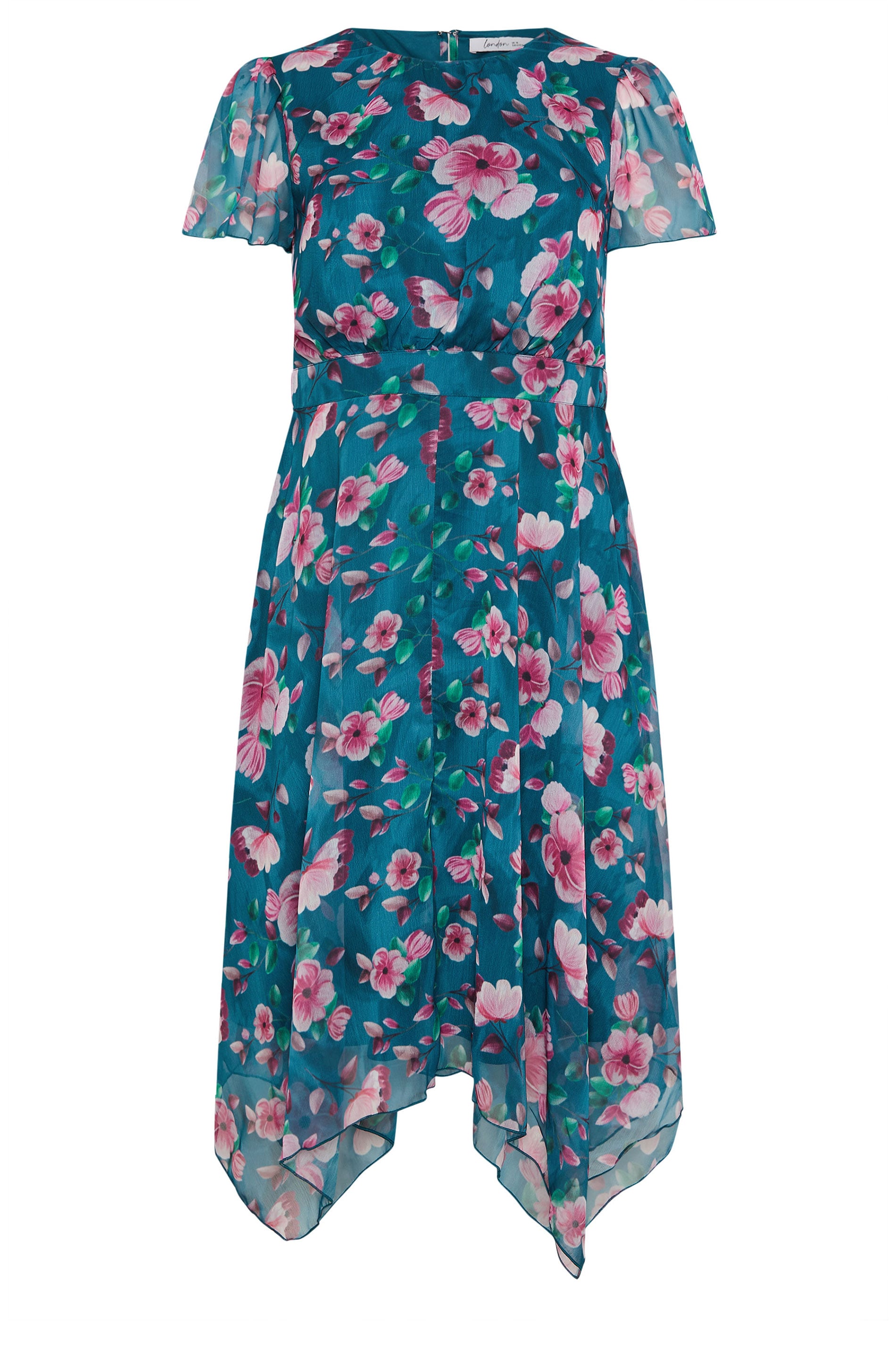 YOURS LONDON Plus Size Teal Blue Floral Ruffle Hem Dress | Yours Clothing 5