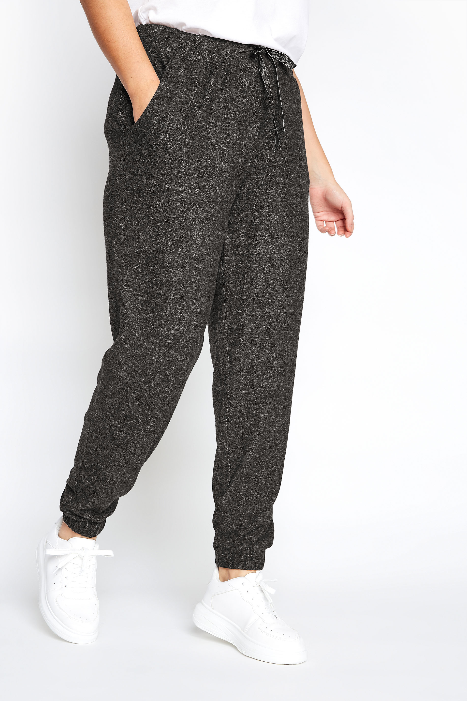 Charcoal Grey Marl Brushed Joggers | Yours Clothing